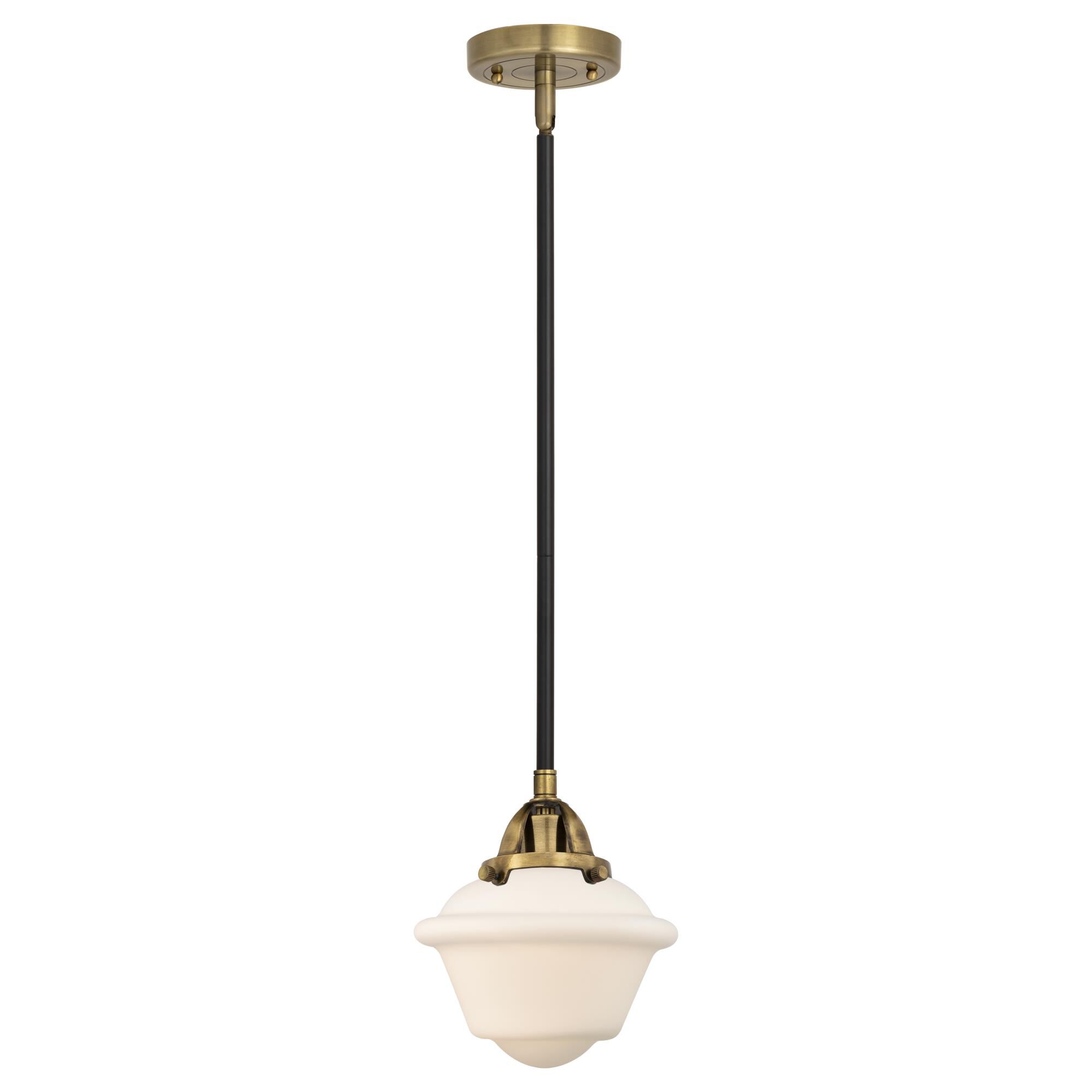 Shown in Black Antique Brass finish and Matte White Cased Small Oxford glass and No Shade shade