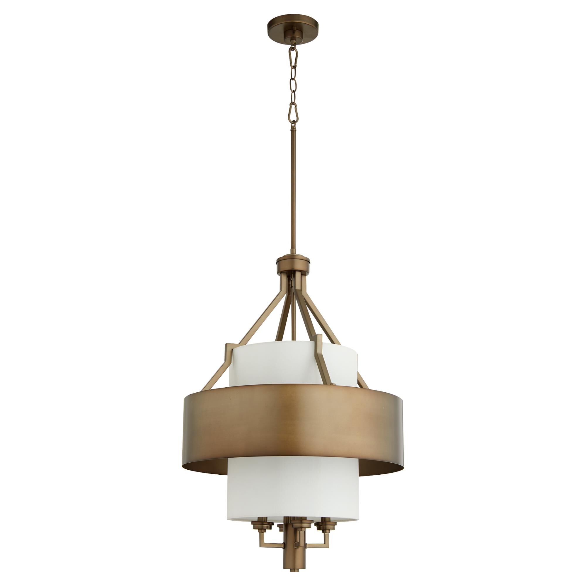 Shown in Dark Brass finish and White Linen shade
