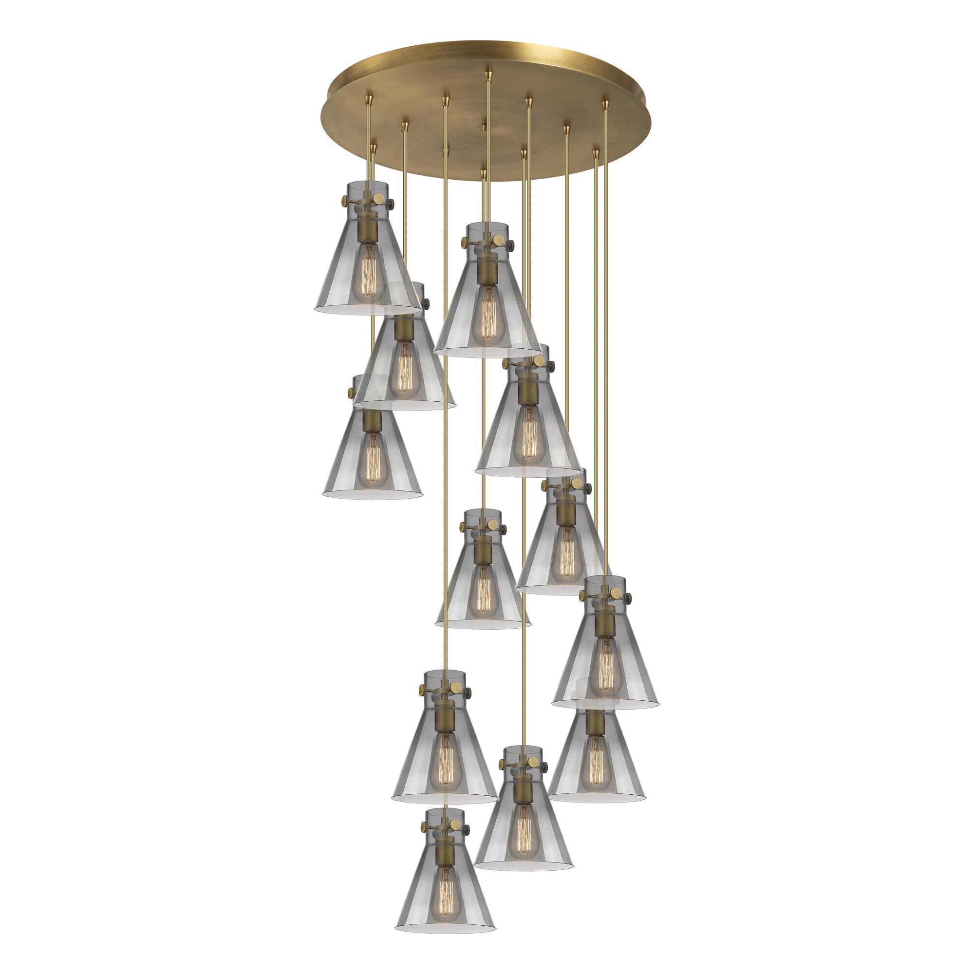 Shown in Brushed Brass finish and Light Smoke glass and Light Smoke Glass shade