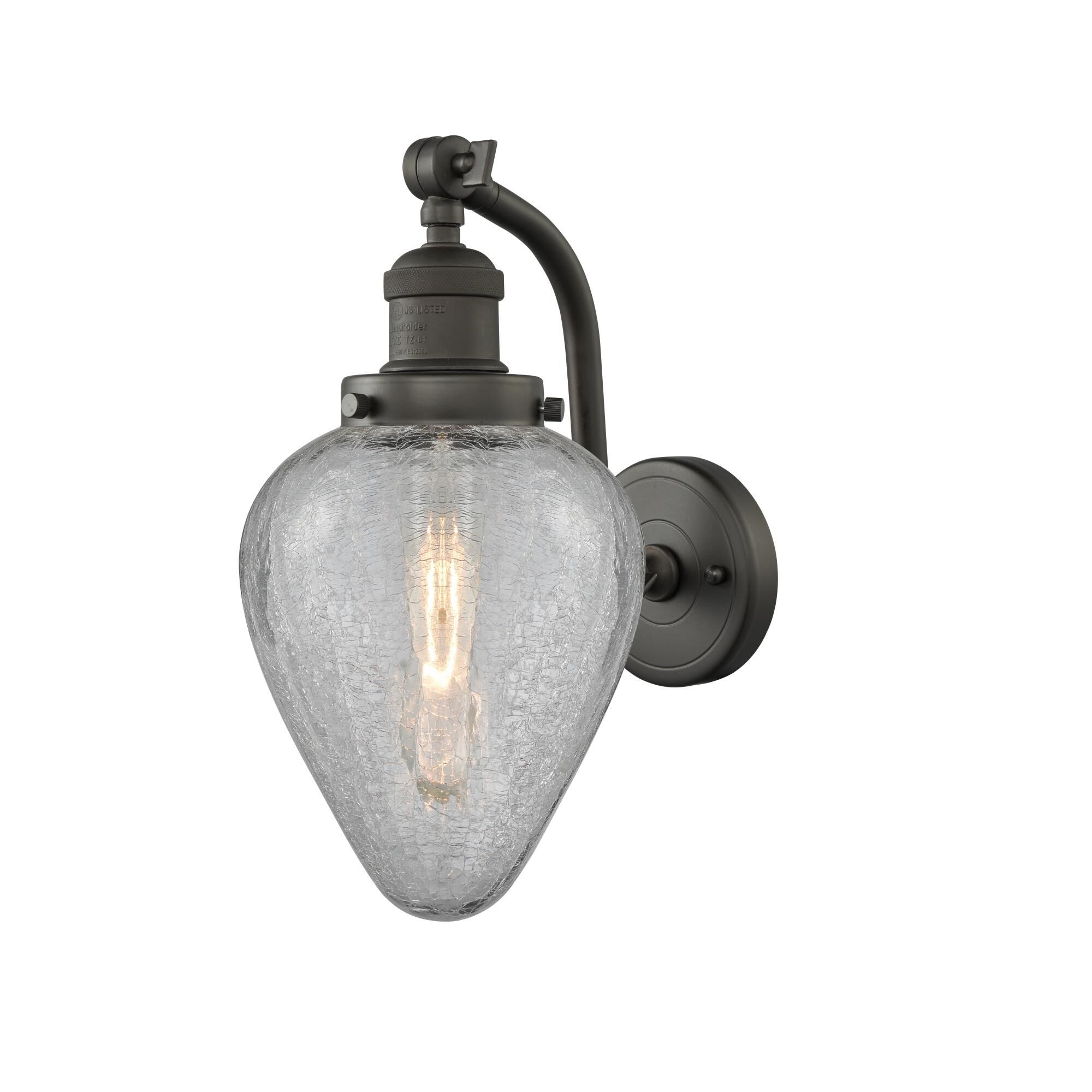 Shown in Oil Rubbed Bronze finish and Clear Crackle glass