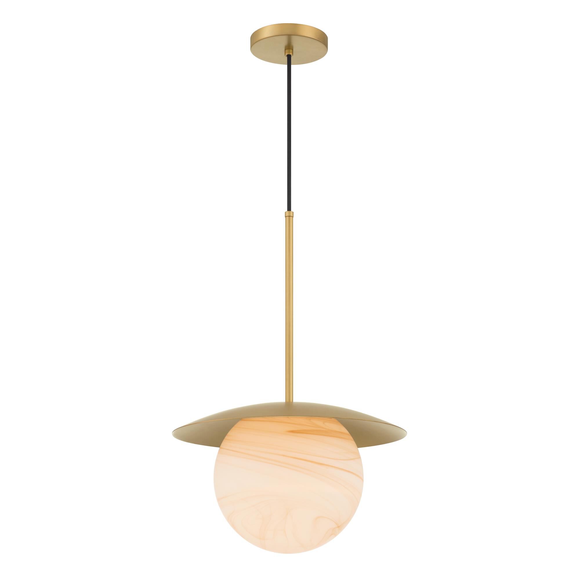 Shown in Legacy Brass finish and Etched Amber Swirl glass