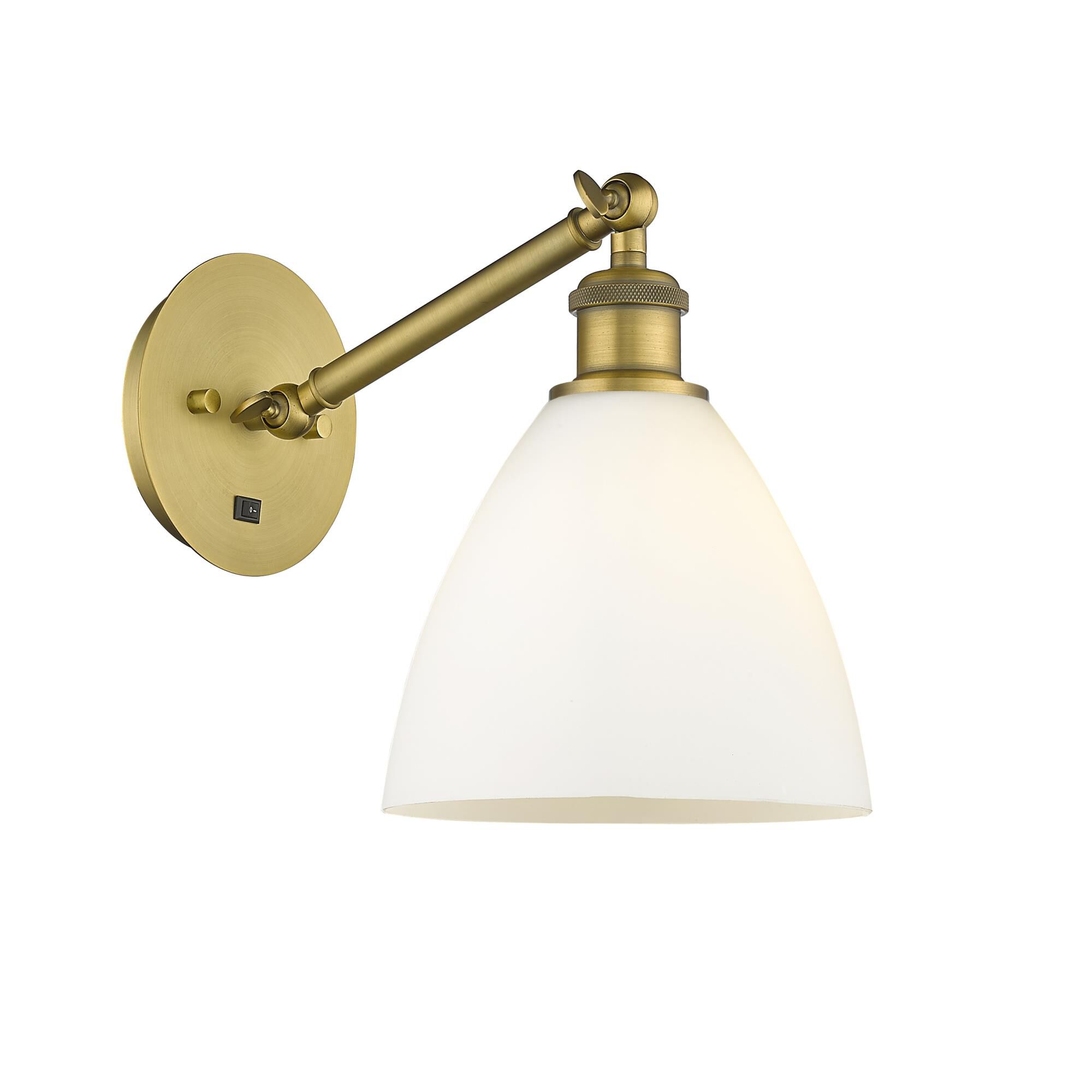 Shown in Brushed Brass finish and Matte White Ballston Dome glass
