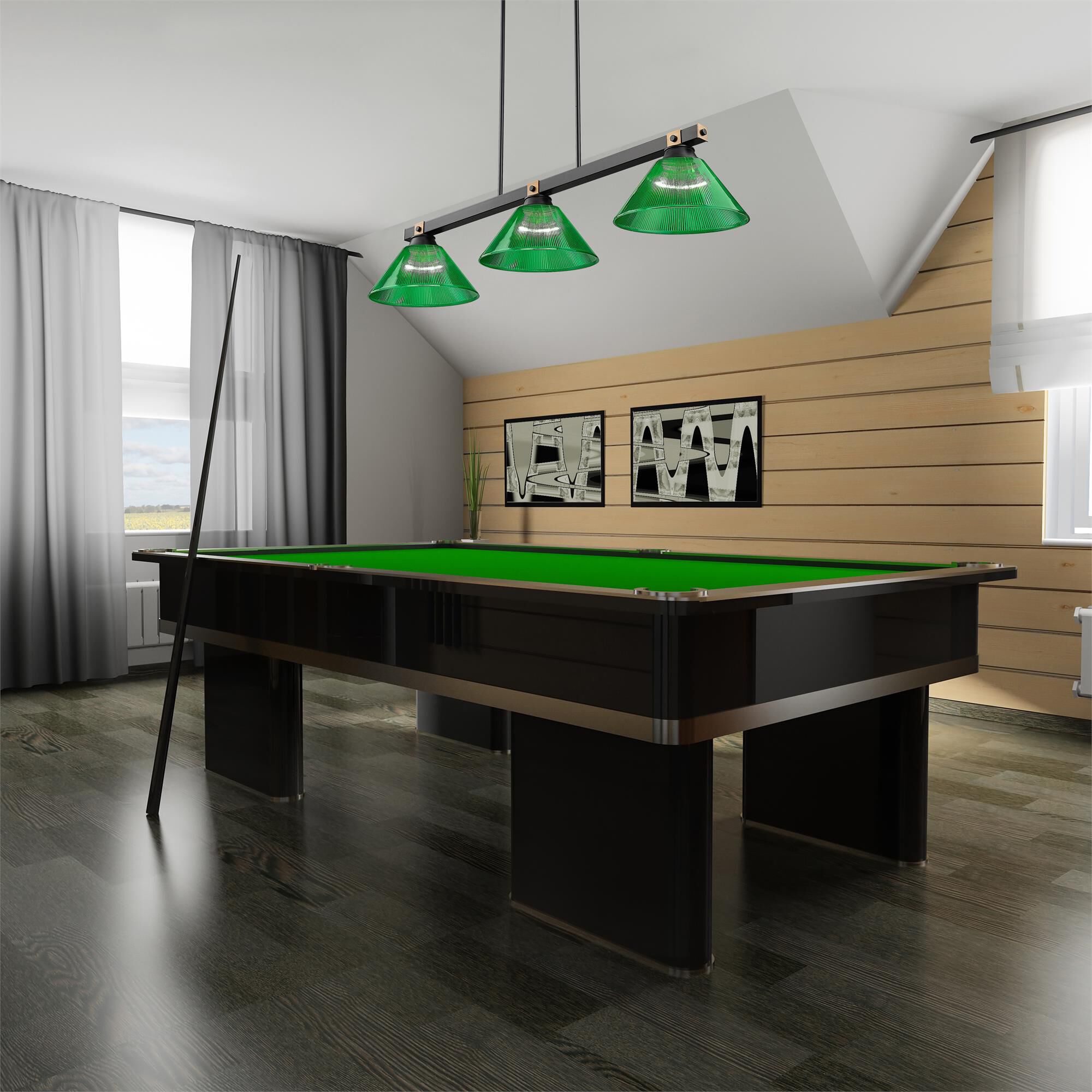 Shown in Matte Black + Rubbed Brass finish and Green glass and Green shade
