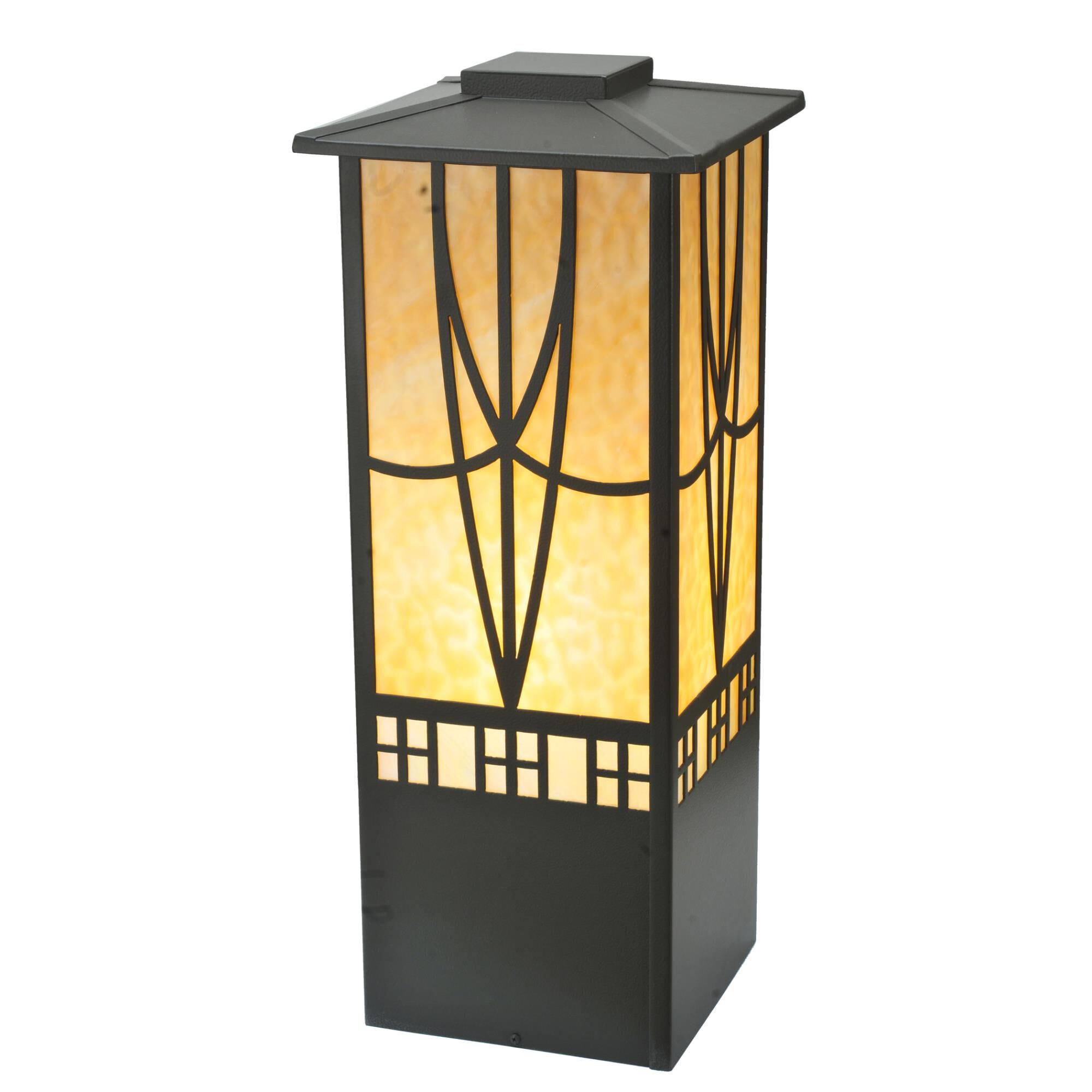 Shown in Timeless Bronze finish and Beige Iridescent glass