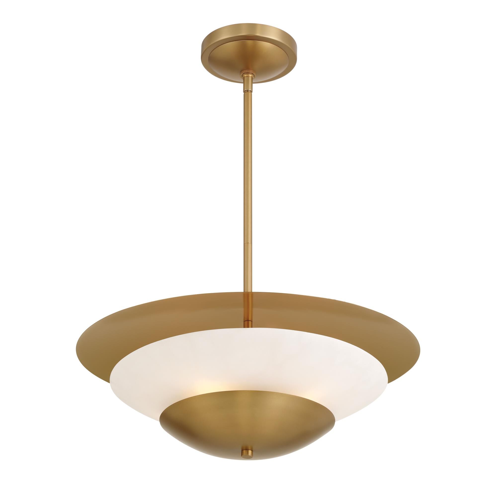 Shown in Legacy Brass finish and White glass and Faux Alabaster shade