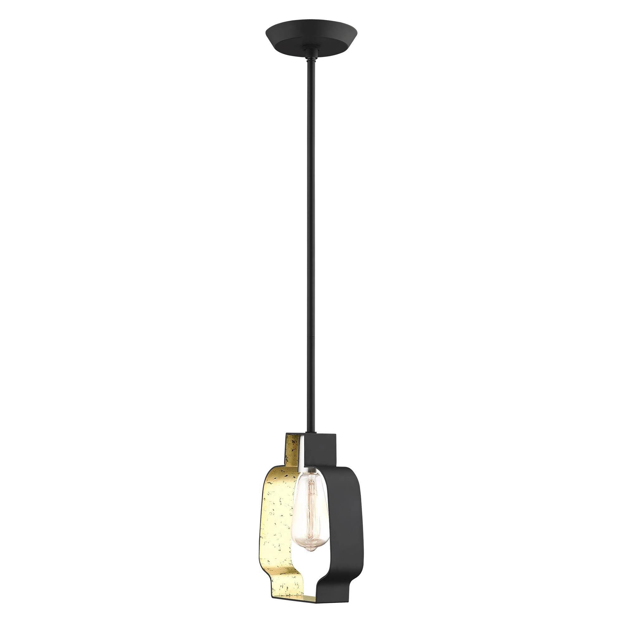 Shown in Black With Brushed Nickel Accents finish and Black Shade With Winter Gold Finish Inside glass and Black  With Winter Gold Finish Inside shade