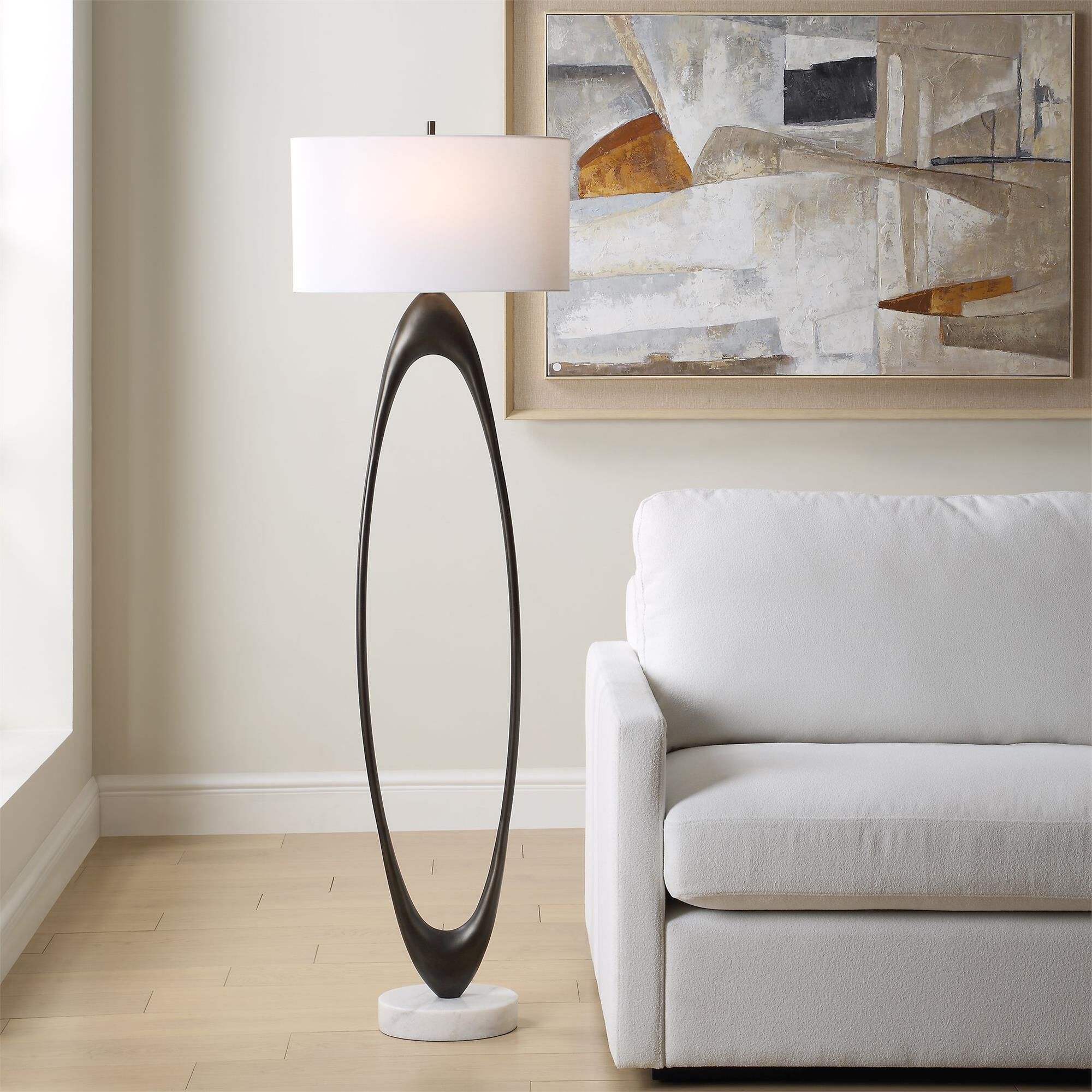 Shown in Bronze finish and Oval Hardback shade