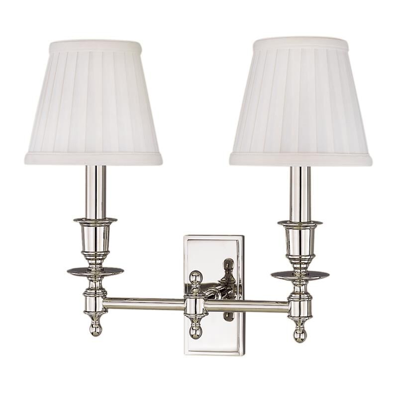 Shown in Polished Nickel finish and Off White Faux Silk shade