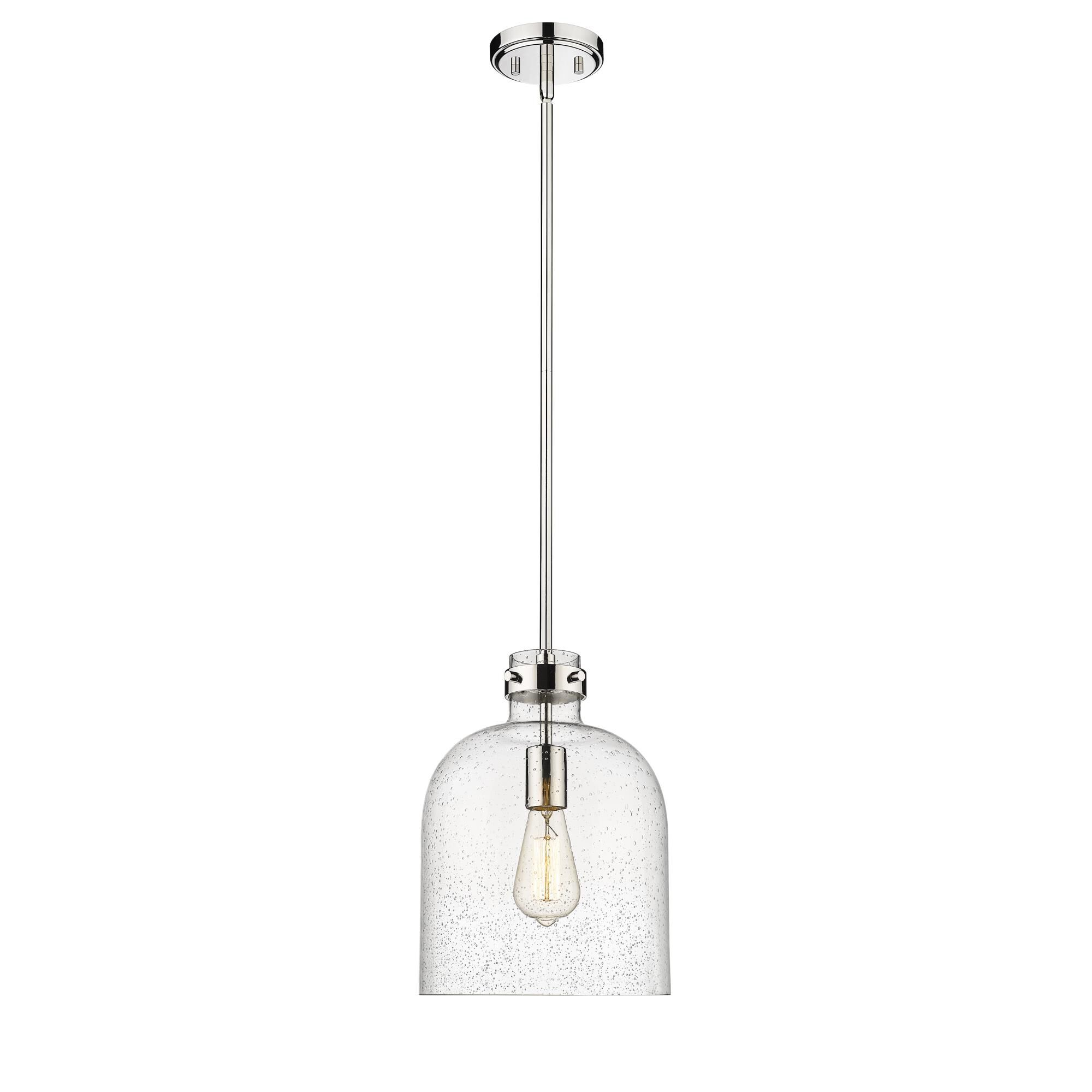 Shown in Polished Nickel finish and Glass shade