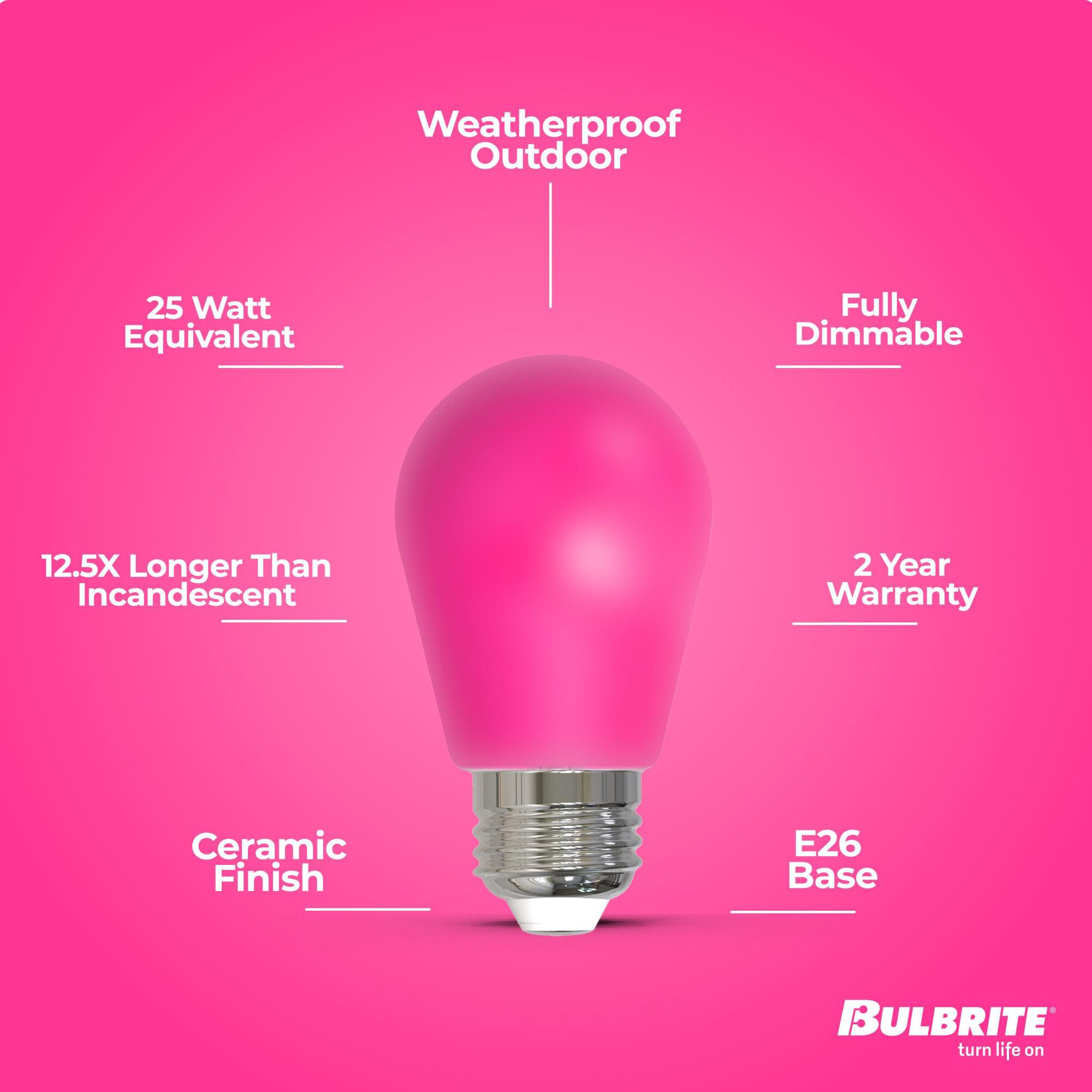 Ceramic Pink S14 Base E26 LED Light Bulb by Bulbrite