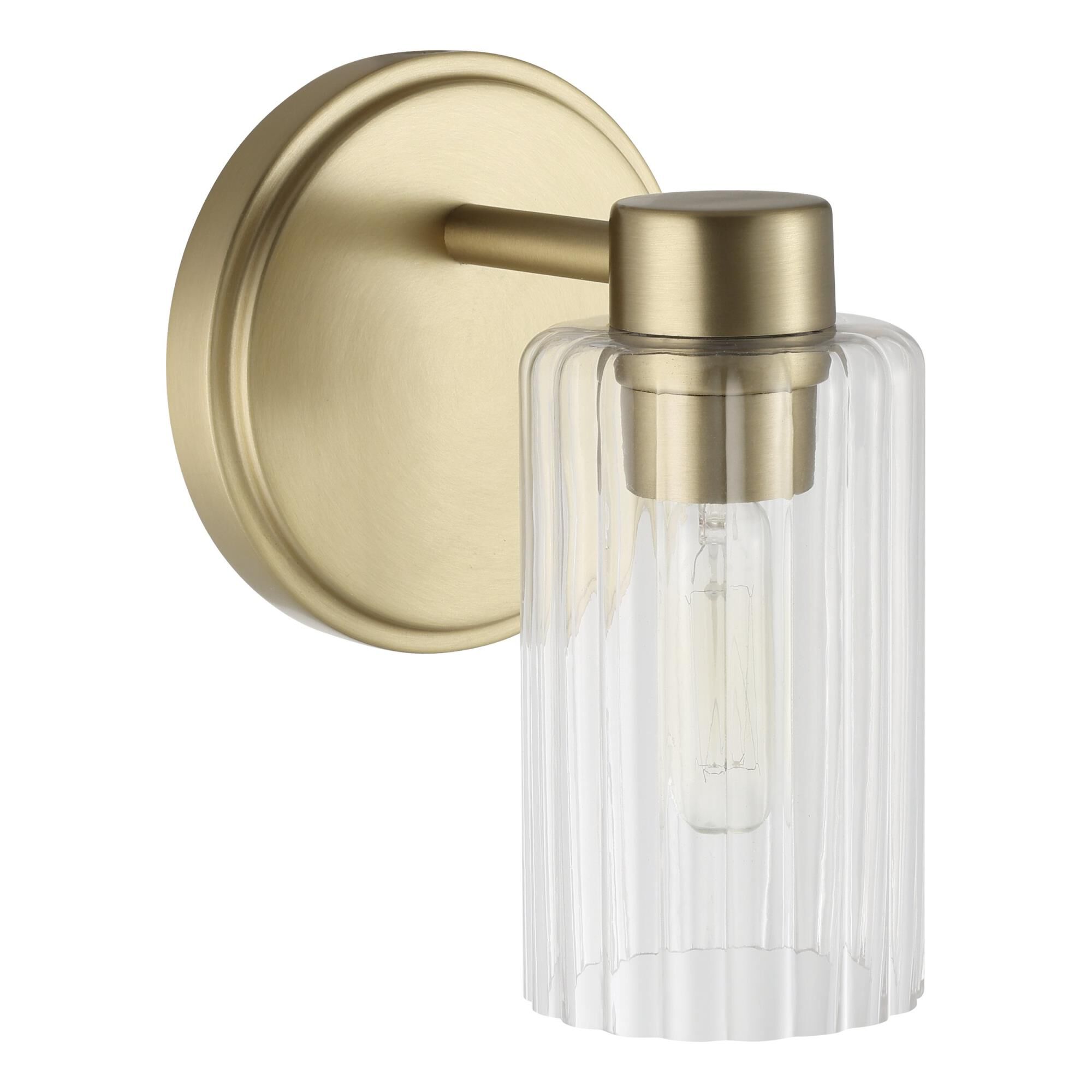 Shown in Champagne Gold finish and Clear Ribbed glass