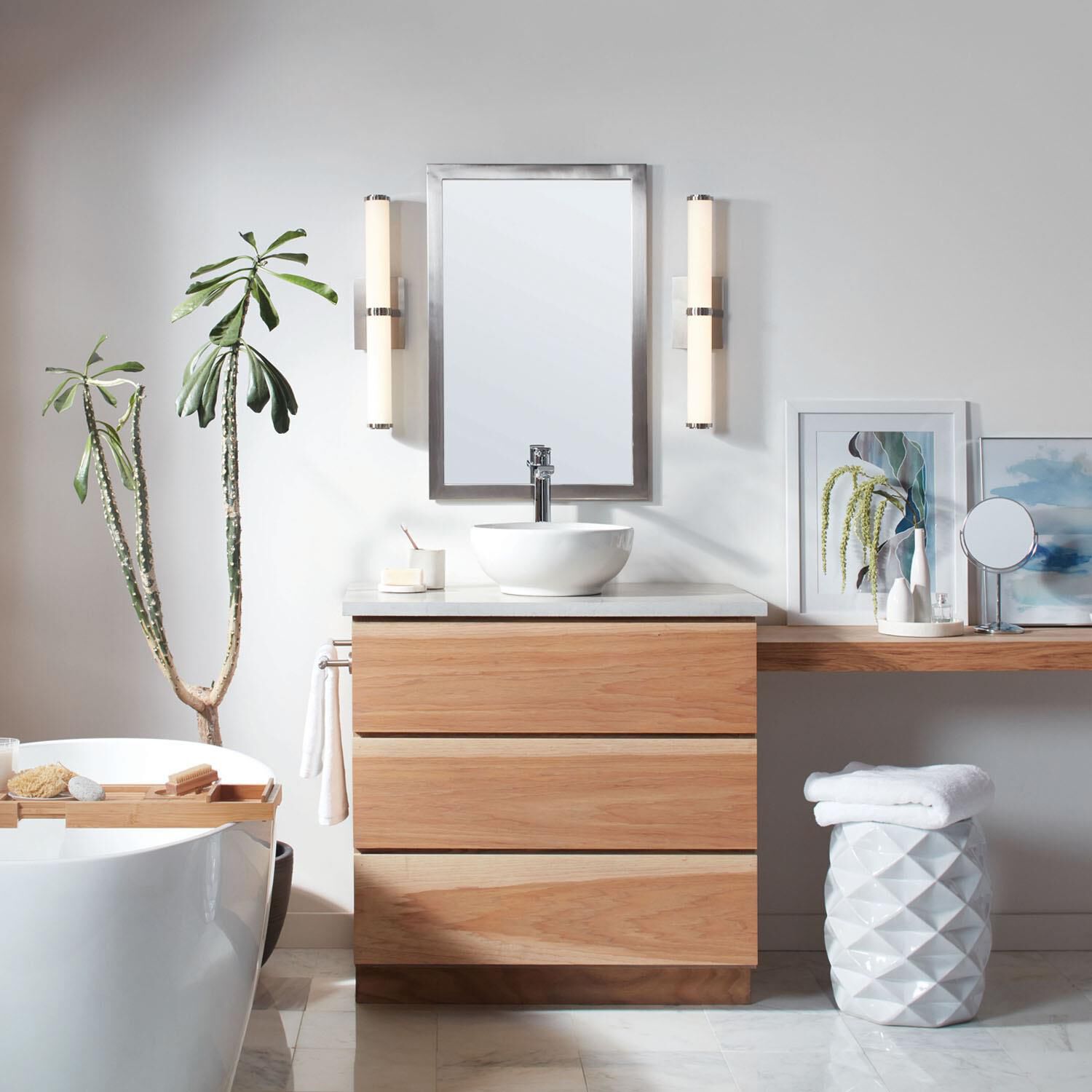 Shown in Brushed Nickel finish and Etched White glass