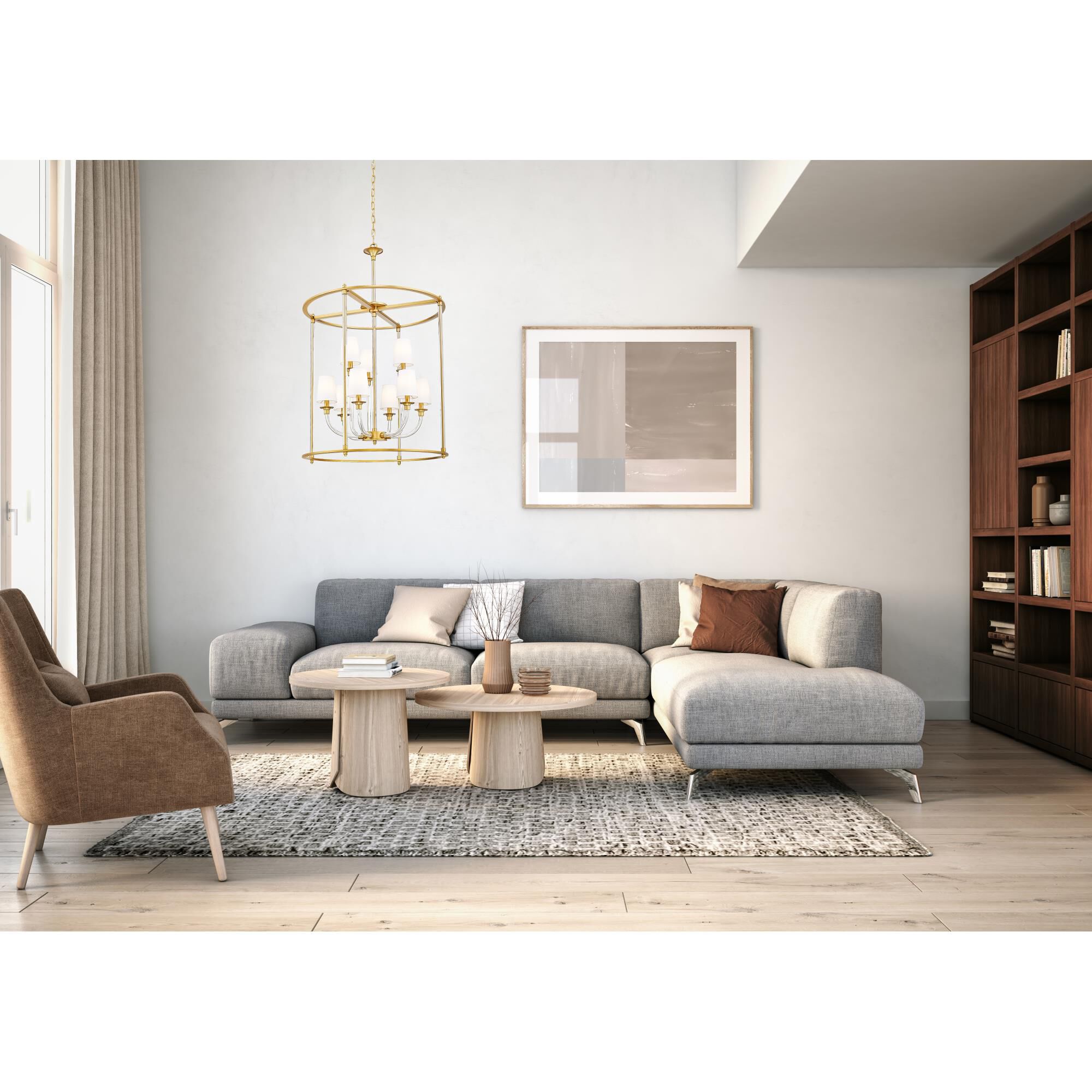 Shown in Rubbed Brass finish and White glass and White shade