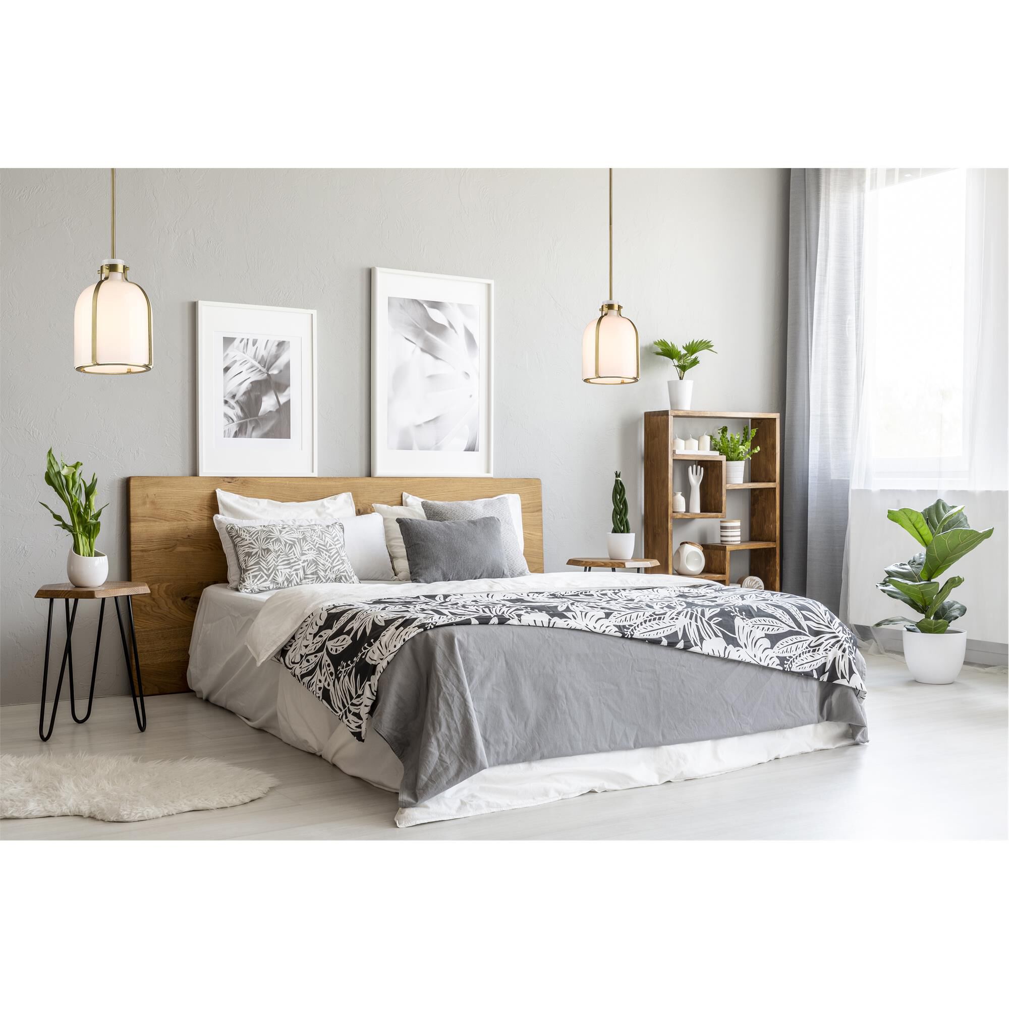 Shown in Rubbed Brass finish and White Opal glass and No Shade shade
