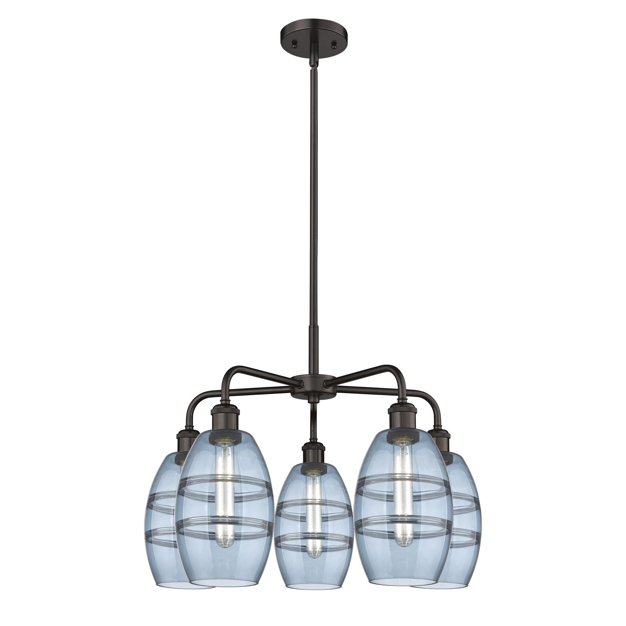 Shown in Oil Rubbed Bronze finish and Princess Blue glass