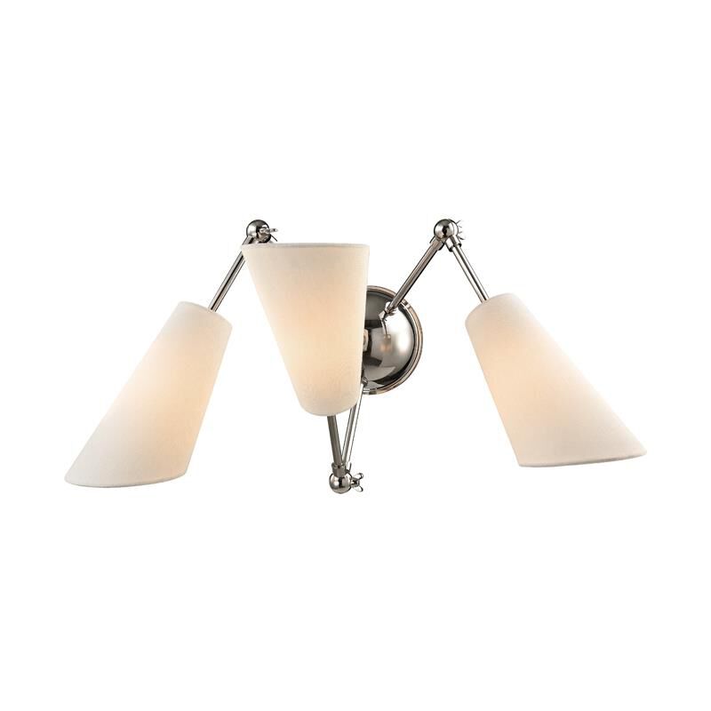 Shown in Polished Nickel finish and Off White Linen shade