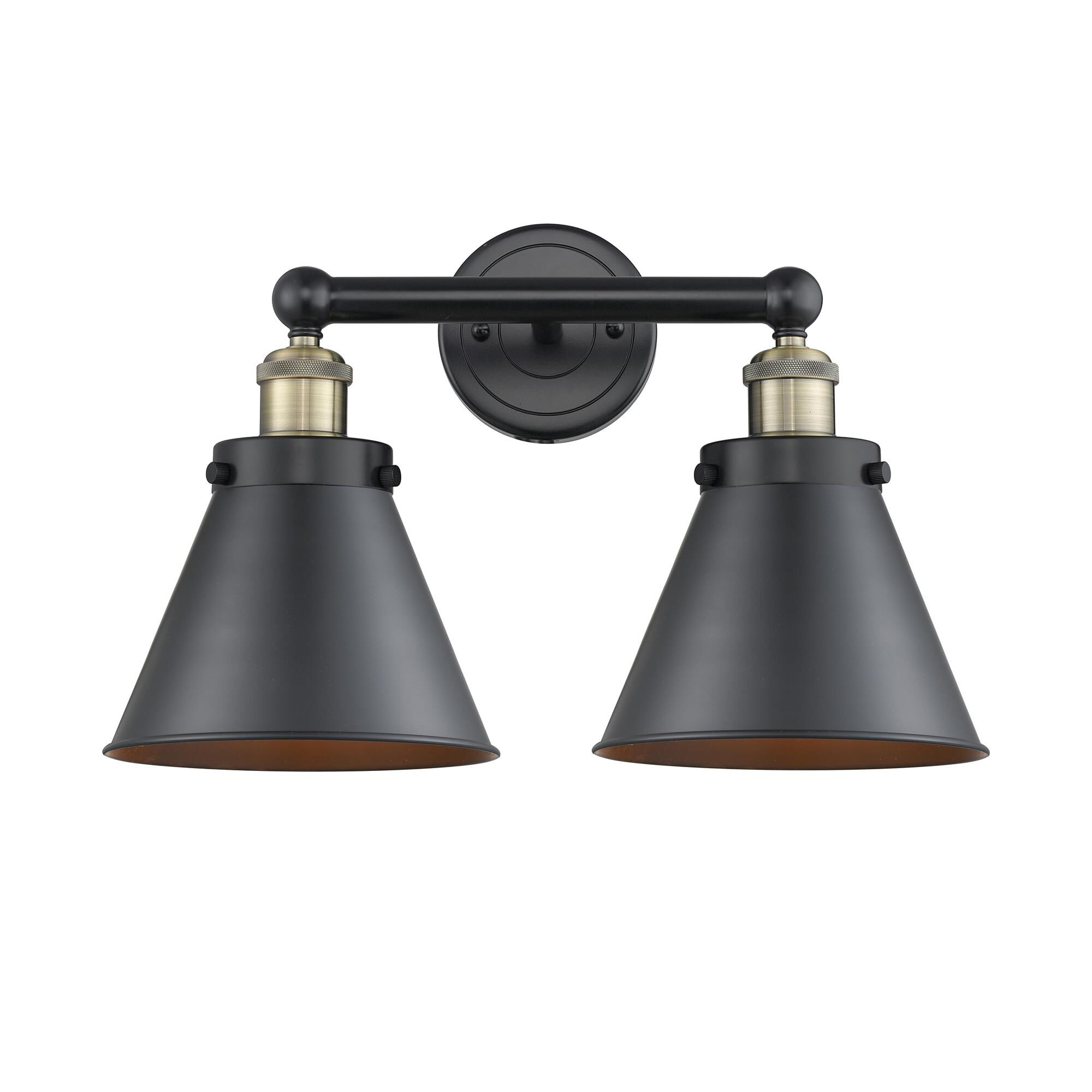 Shown in Black Antique Brass finish and Matte Black shade