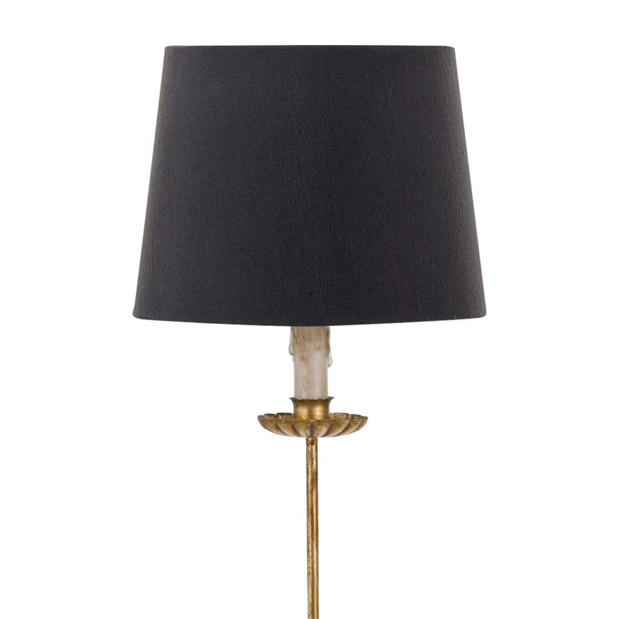 Shown in Antique Gold Leaf finish and Linen shade