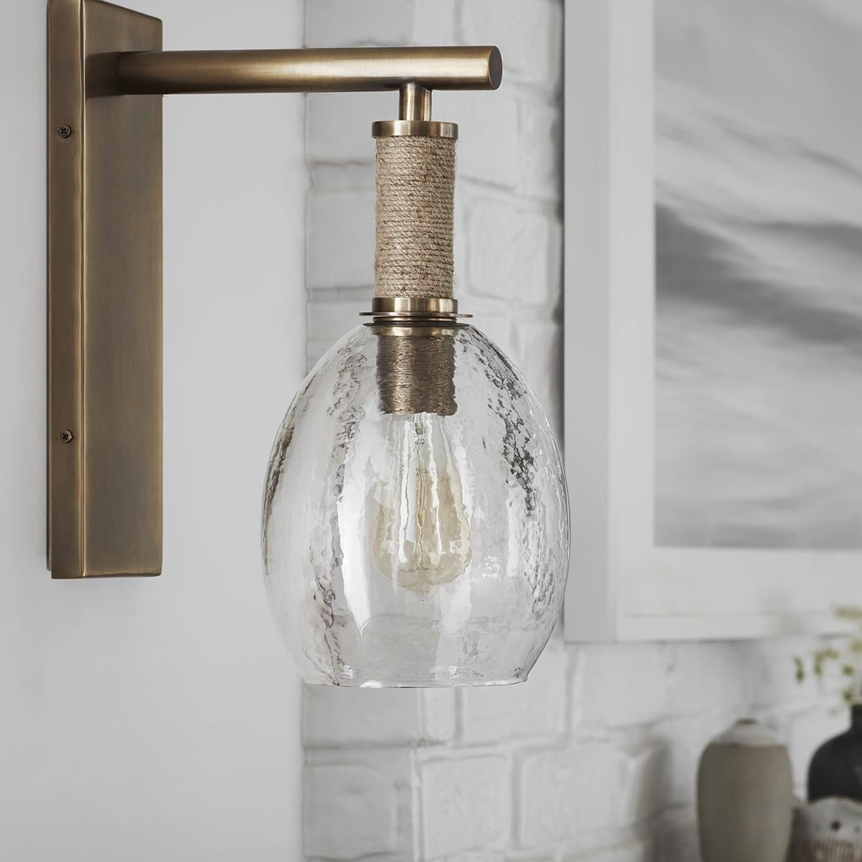 Shown in Brass finish and Natural Jute Rope accent