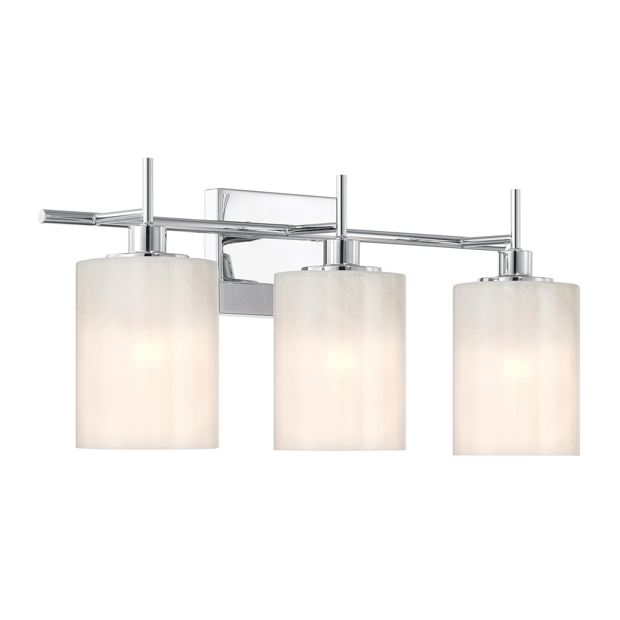 Shown in Chrome finish and White Strie glass