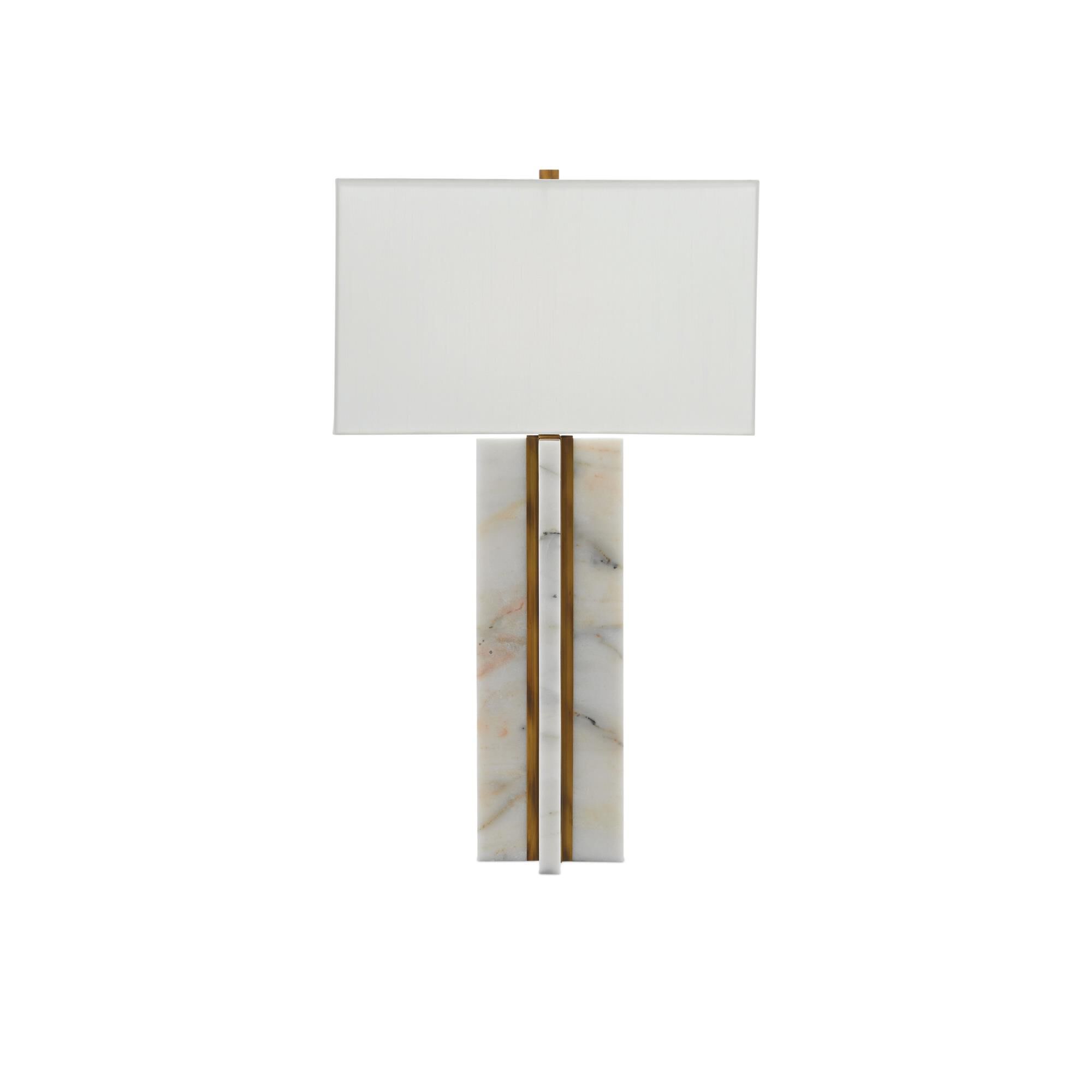 Shown in Marble/Antique Brass finish and Included shade
