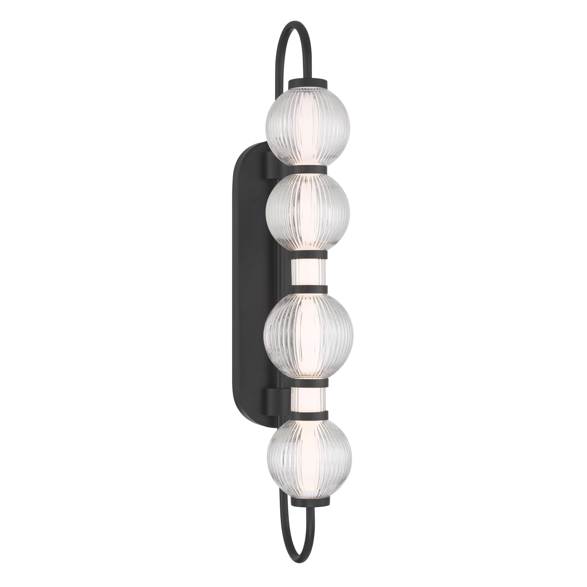 Shown in Dark Matte Black finish and Clear Ribbed glass