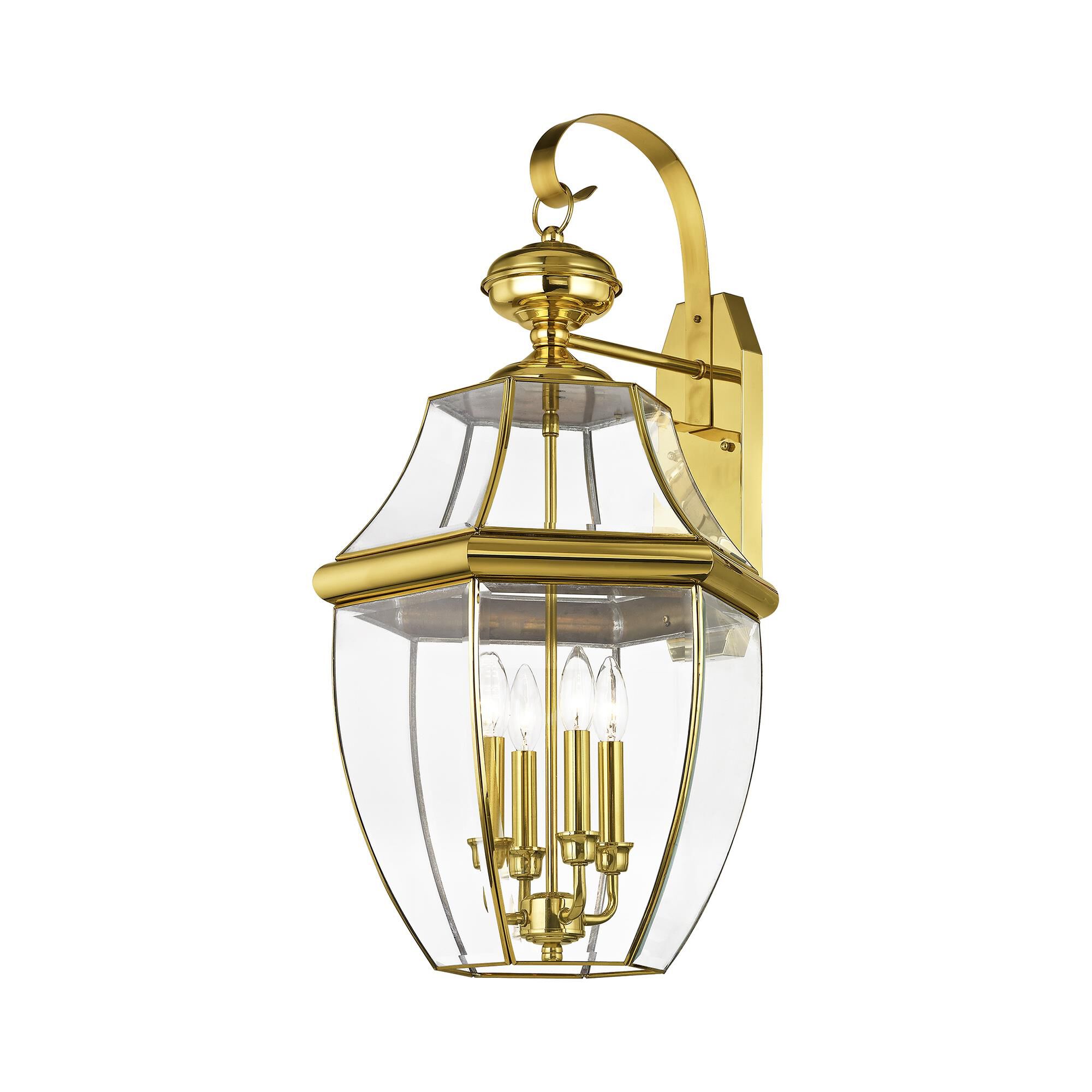 Shown in Polished Brass finish and Clear Beveled glass