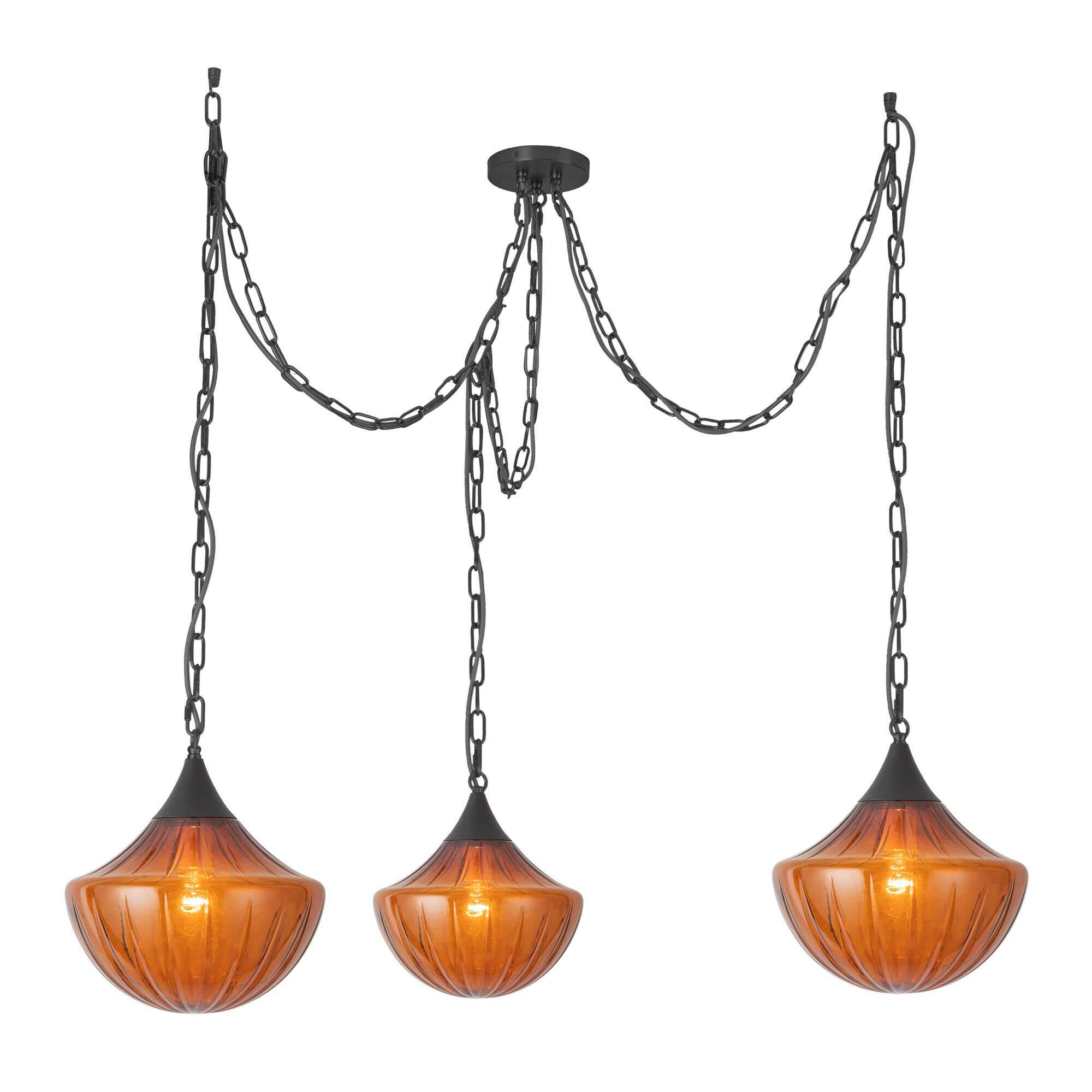 Shown in Matte Black finish and Amber Ribbed glass