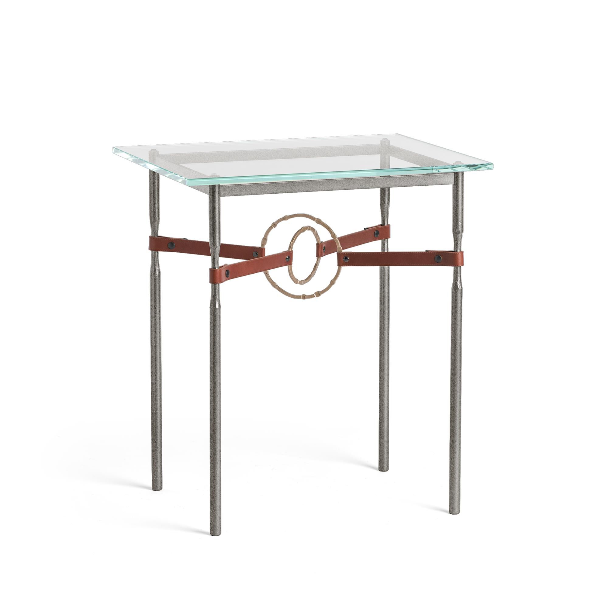 Shown in Natural Iron finish and Soft Gold with Leather British Brown  accent