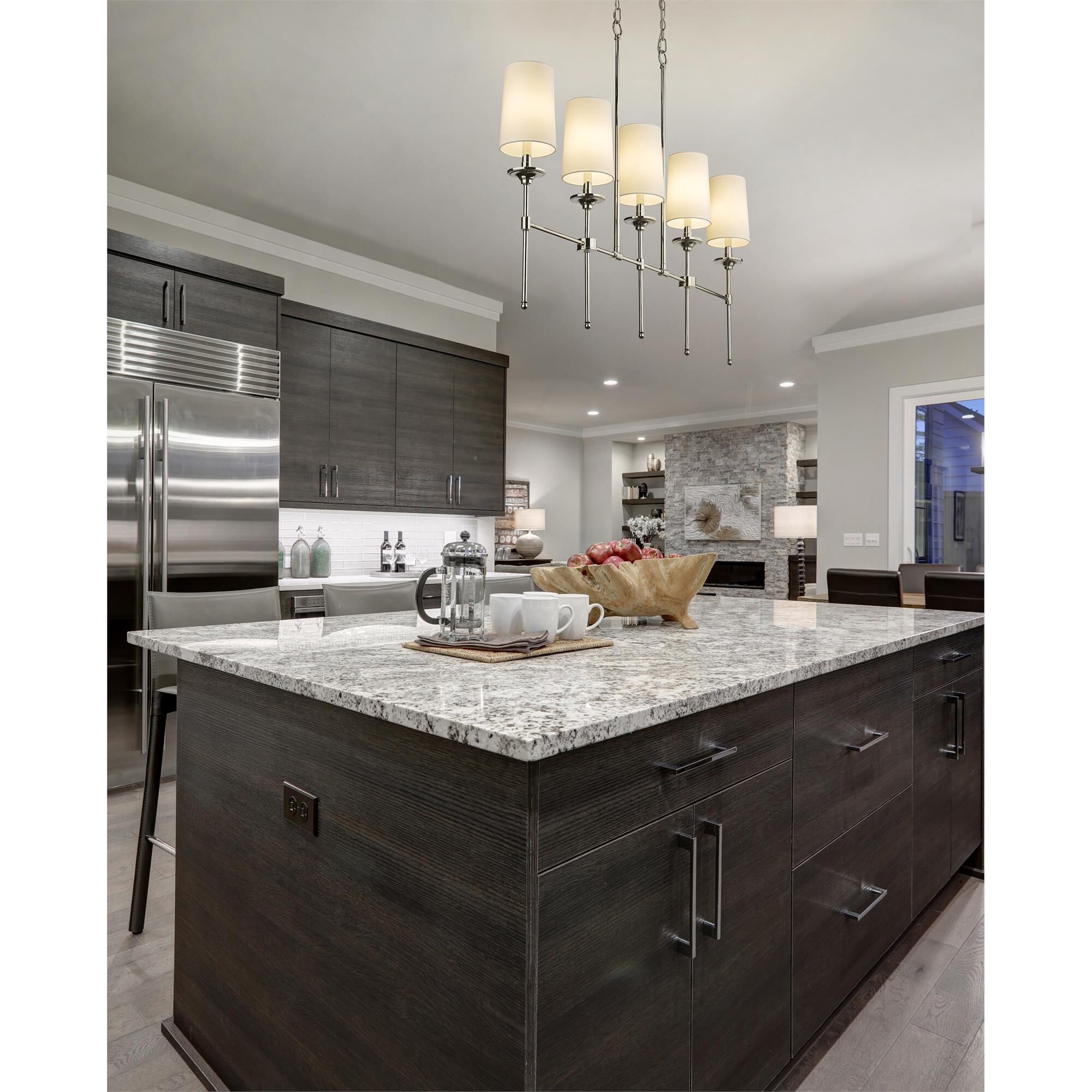 Shown in Polished Nickel finish and No Glass glass and Off White shade