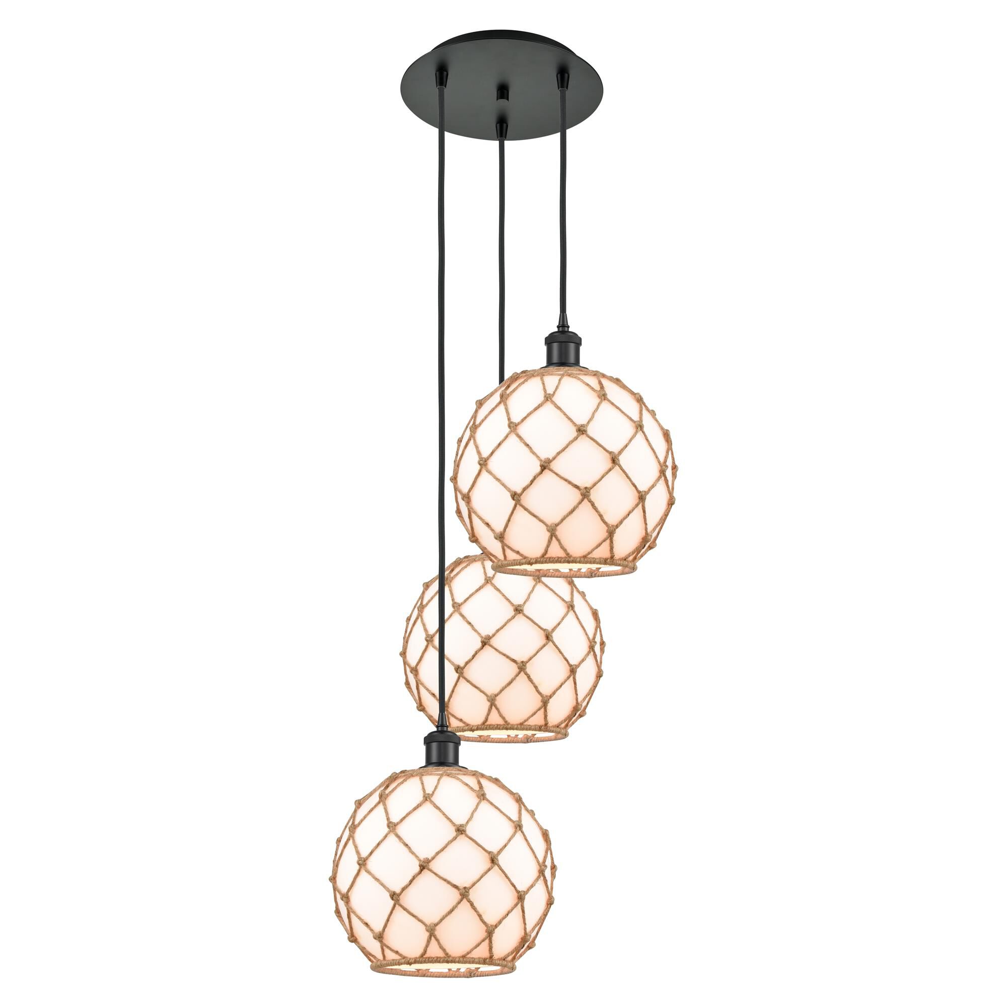 Shown in Matte Black finish and White with Brown Rope glass