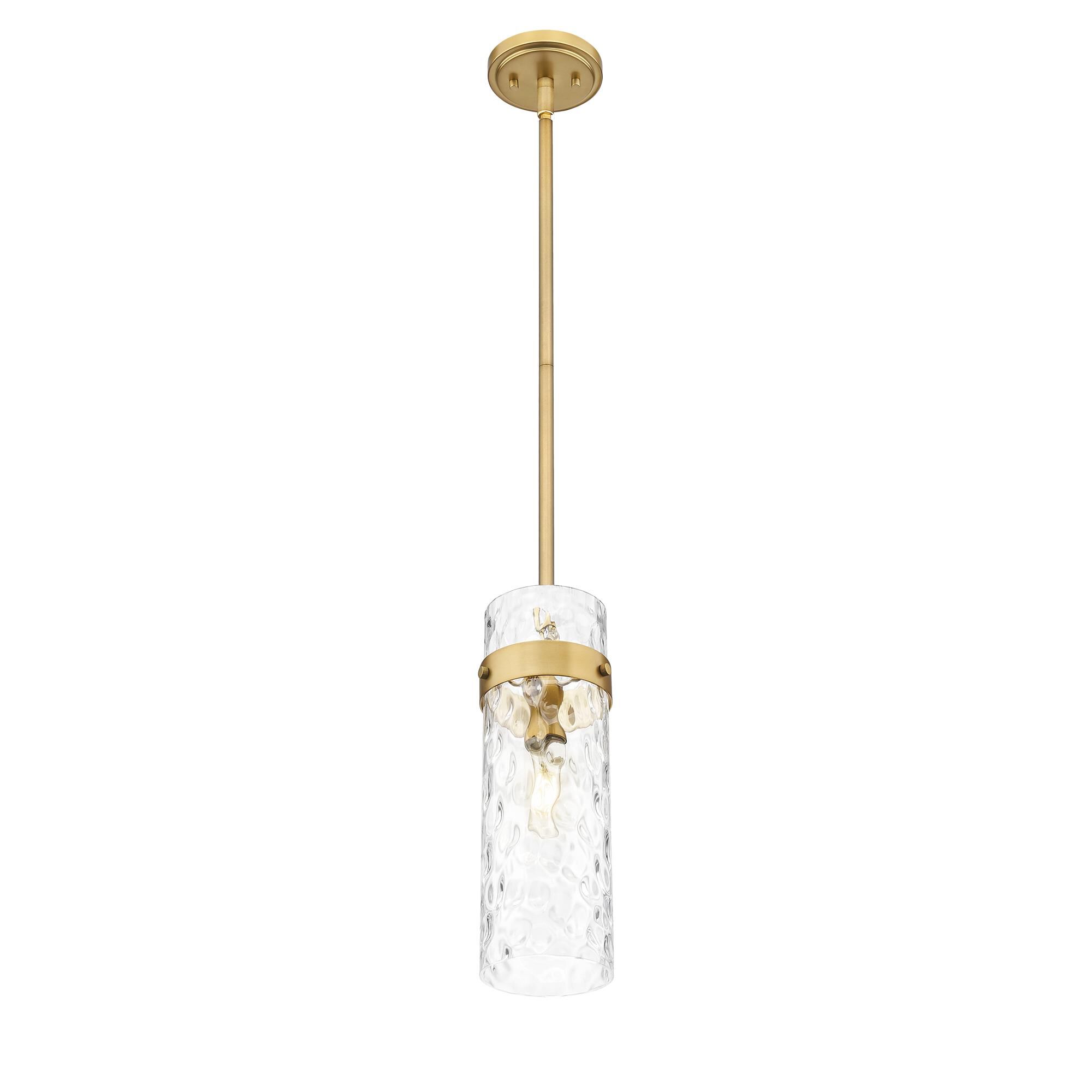 Shown in Rubbed Brass finish and Clear Water glass and Clear Water shade