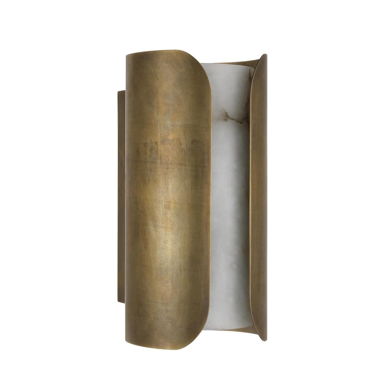 Shown in Mottled Brass finish and Alabaster shade