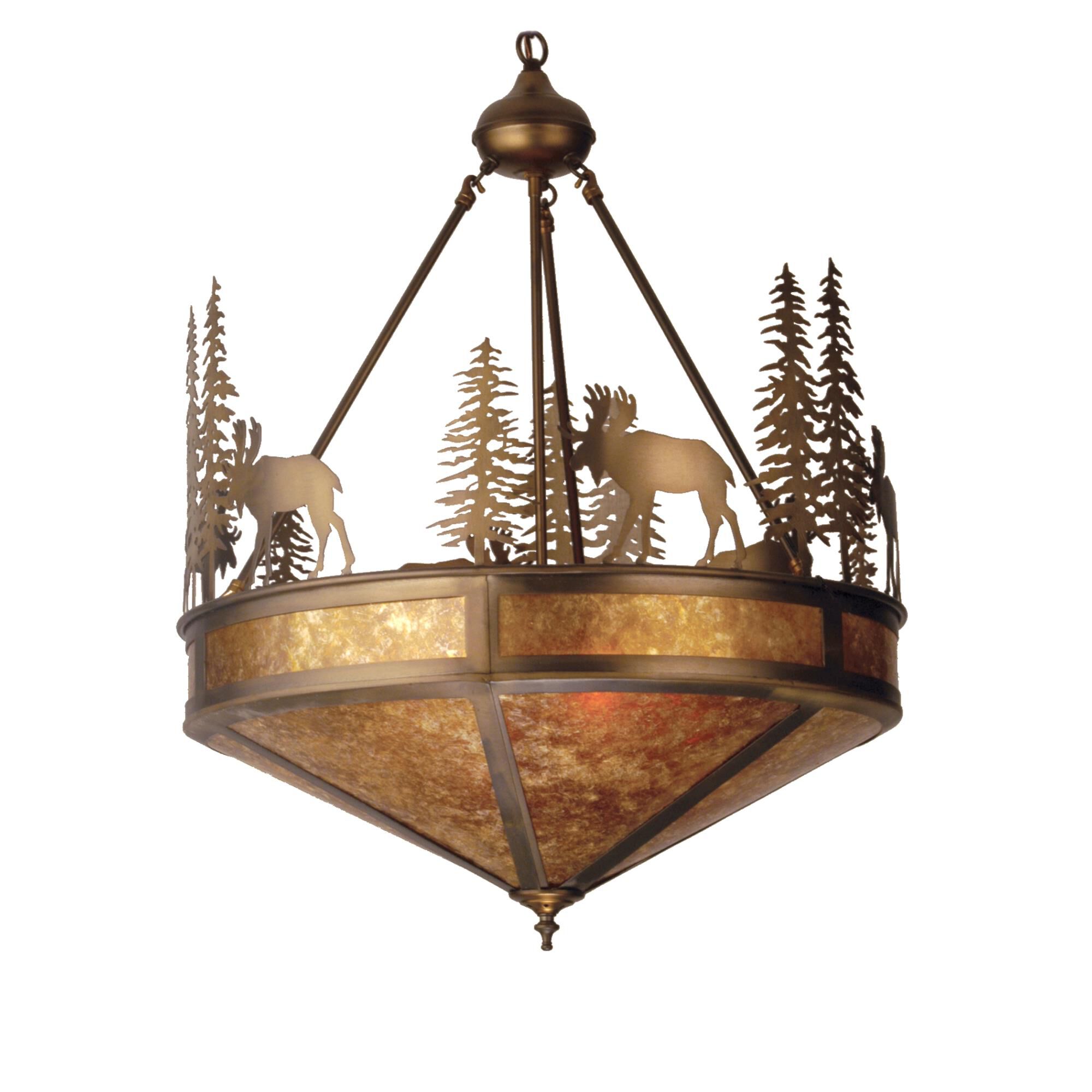 Shown in Antique Copper Finish finish and Amber Mica glass