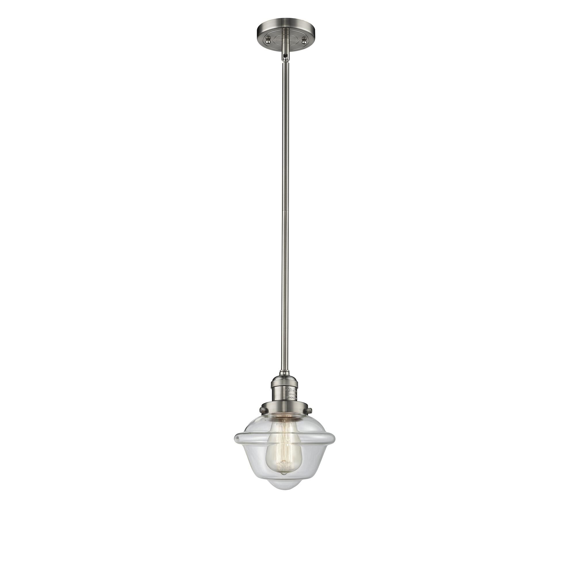 Shown in Brushed Satin Nickel finish and Clear glass