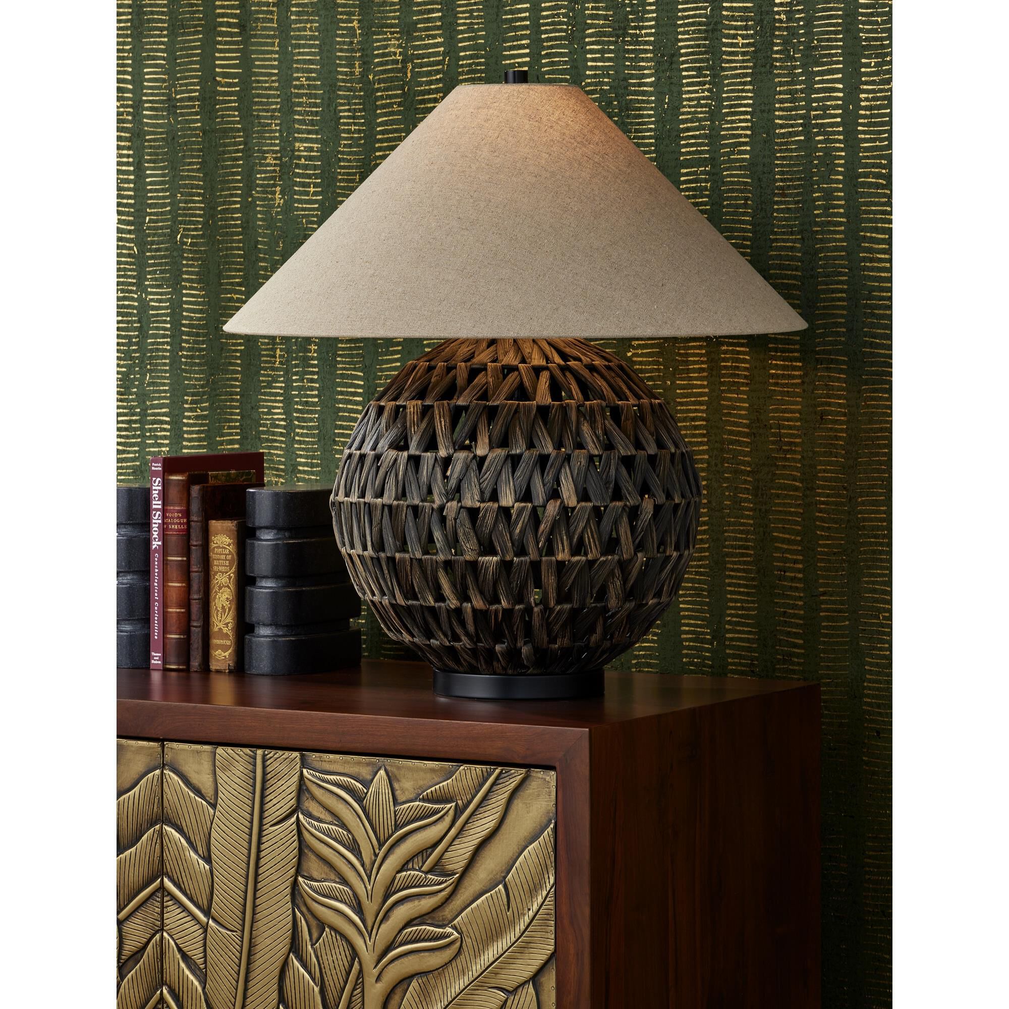 Shown in Black finish and Natural Linen shade