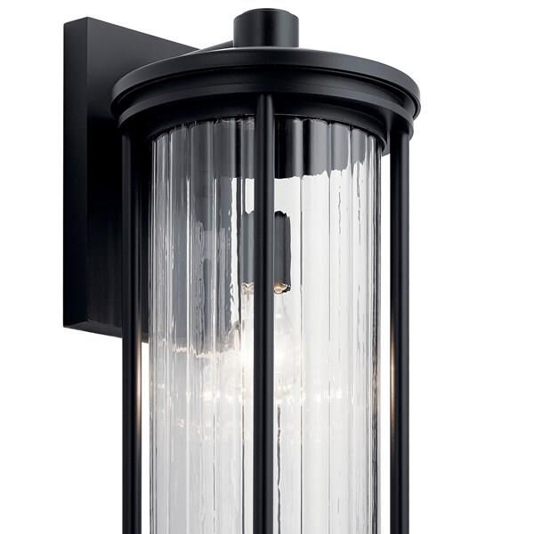 Shown in Black finish and Clear Ribbed glass