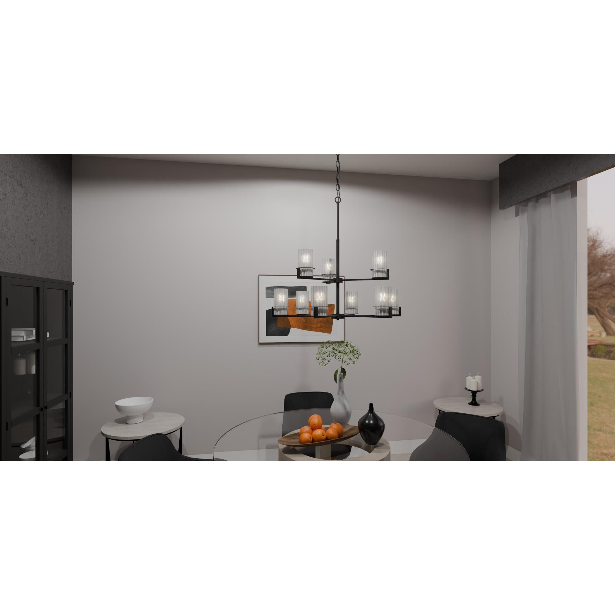 Shown in Matte Black finish and Opal Etched Ribbed glass