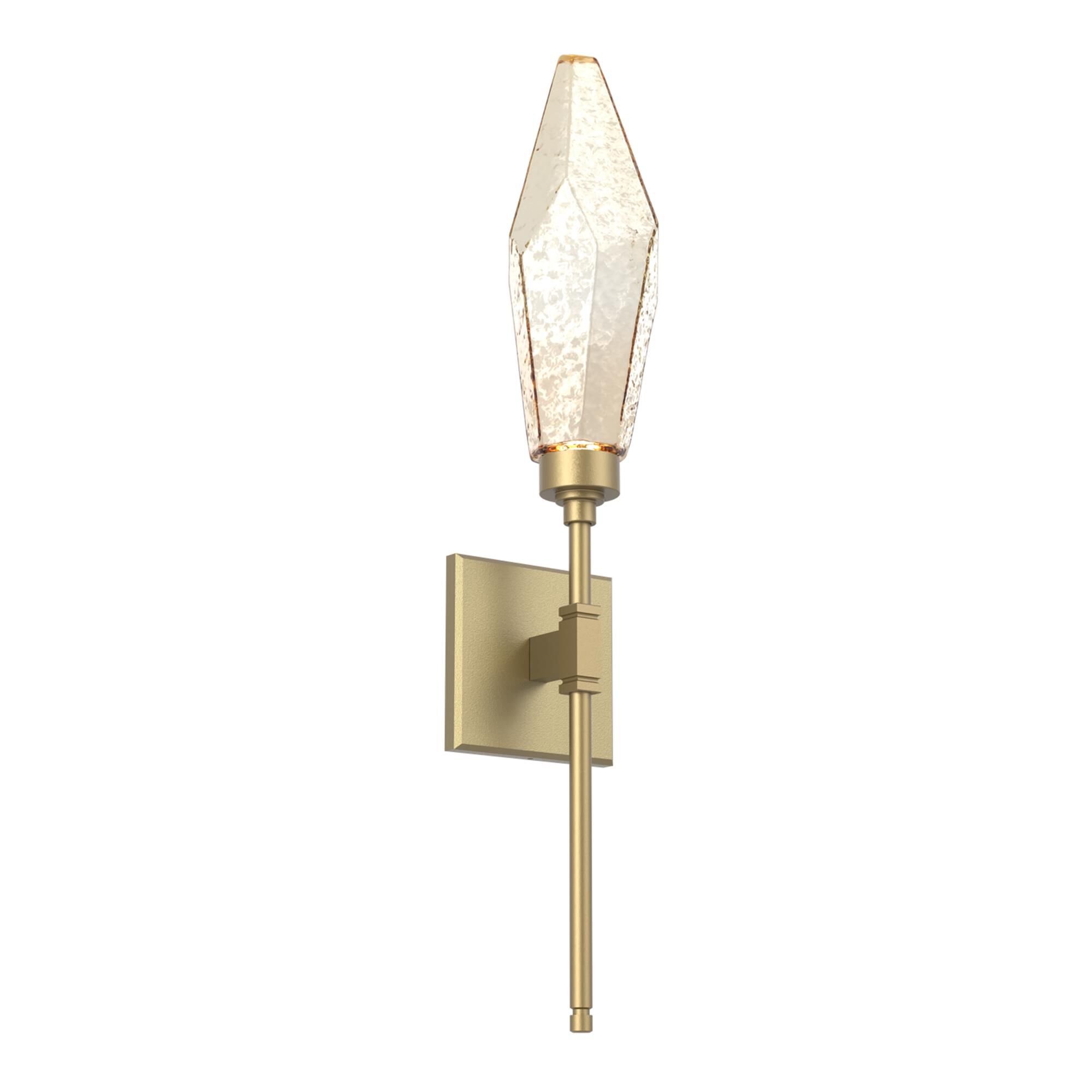 Shown in Gilded Brass finish and Chilled Amber glass