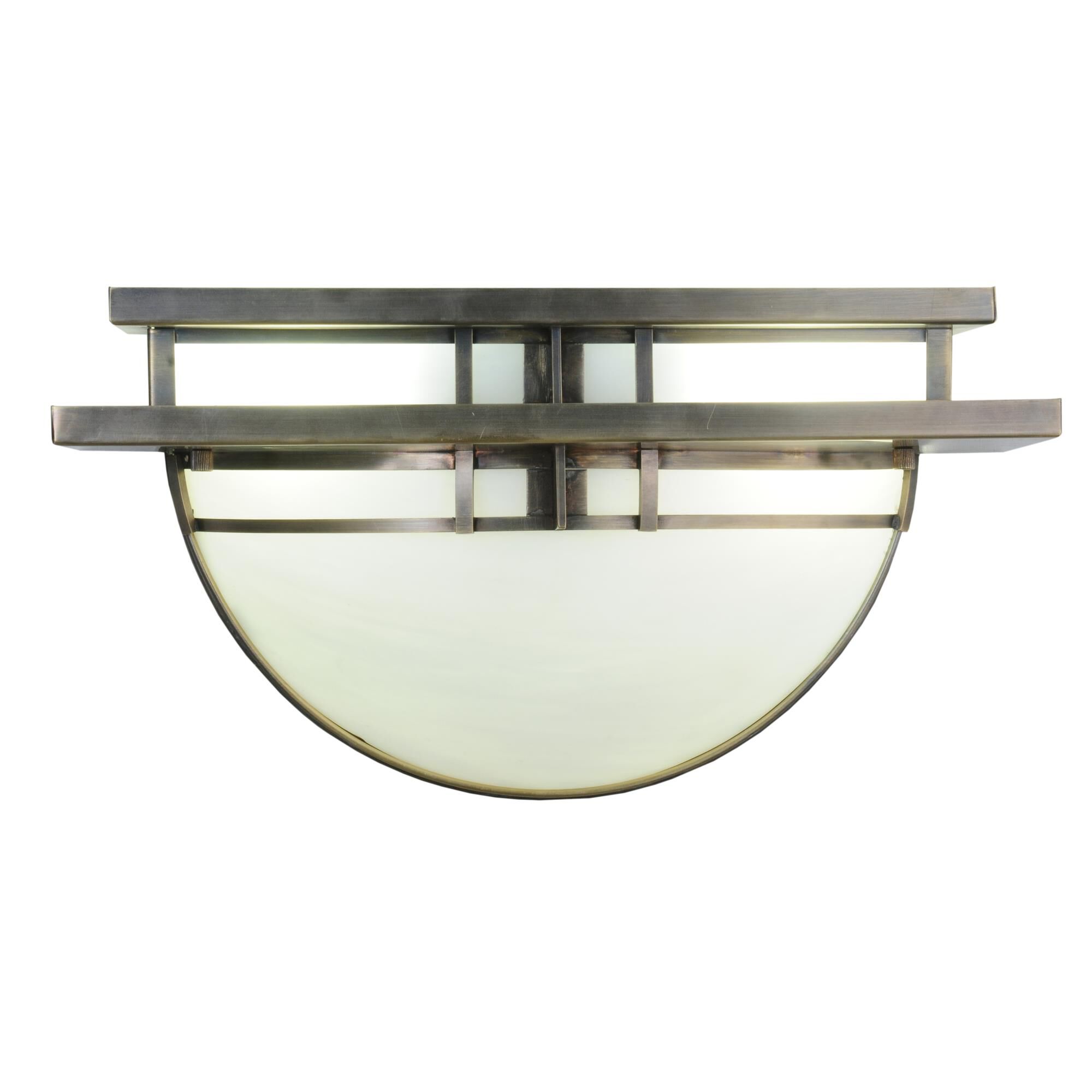 Shown in Antique Brass finish and White glass