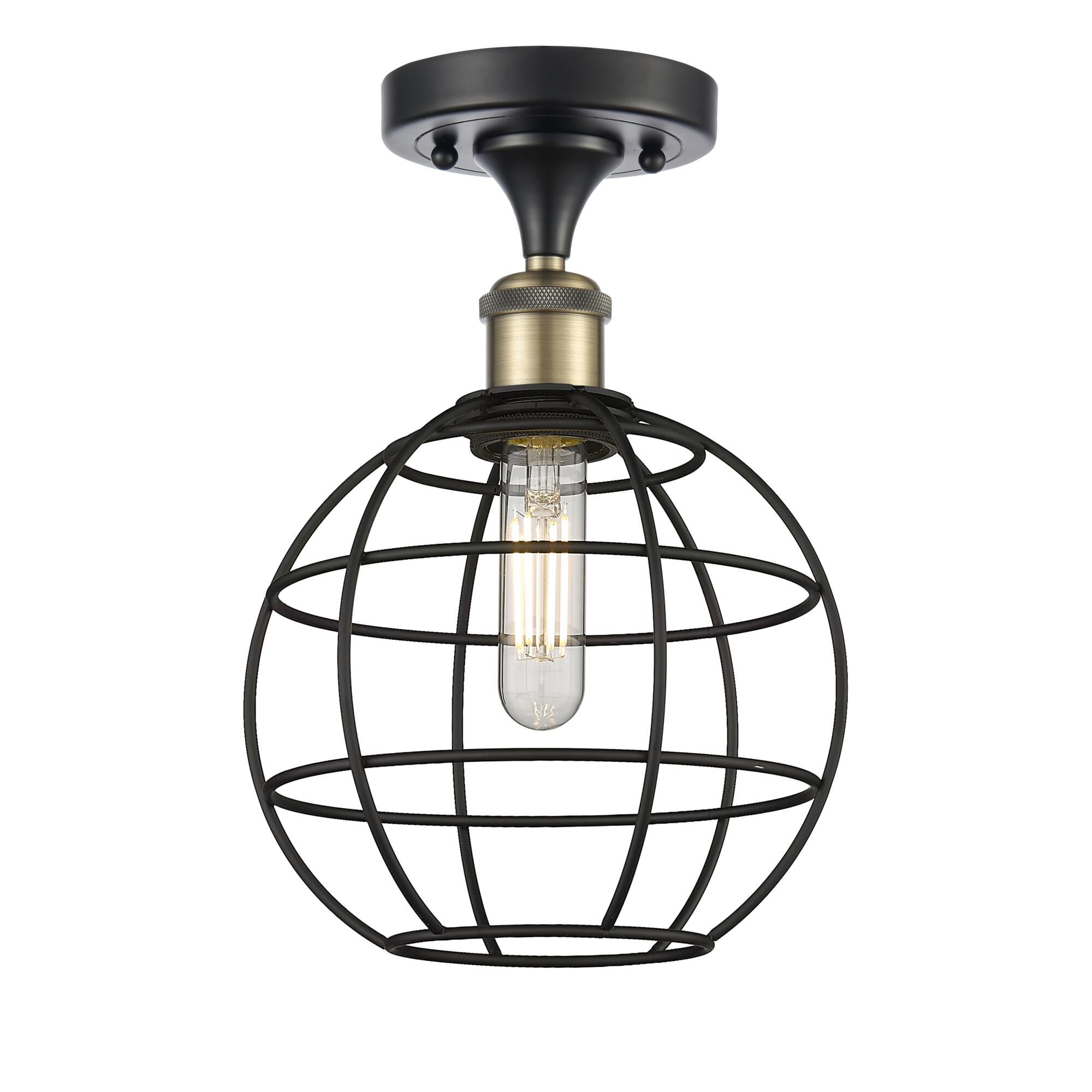 Shown in Black Antique Brass finish and Matte Black shade