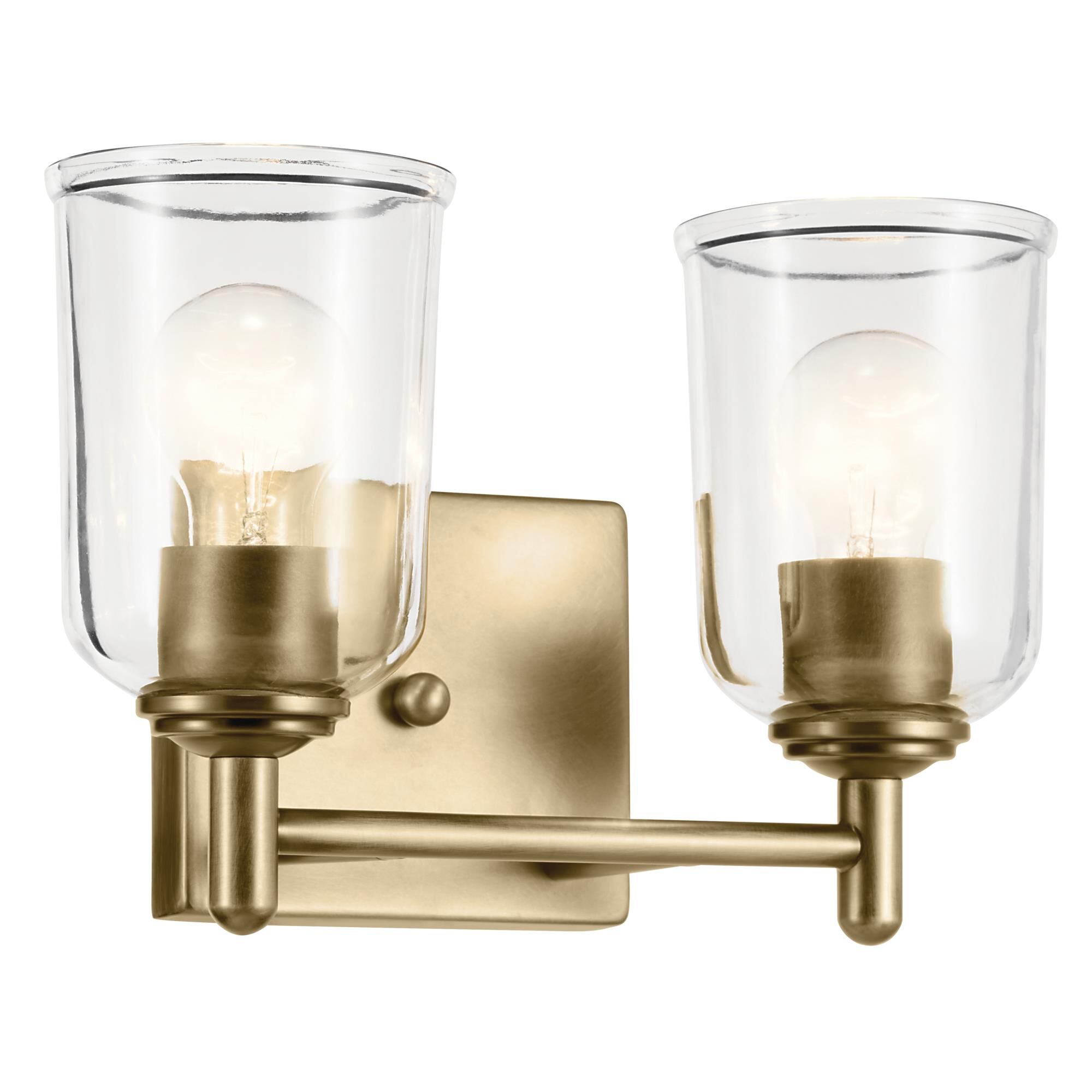Shown in Natural Brass finish and Clear glass