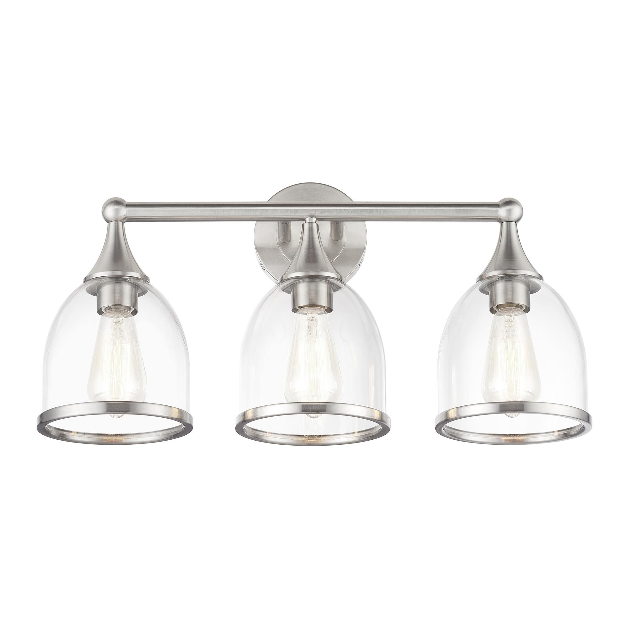 Shown in Brushed Nickel finish and Mouth Blown Clear glass