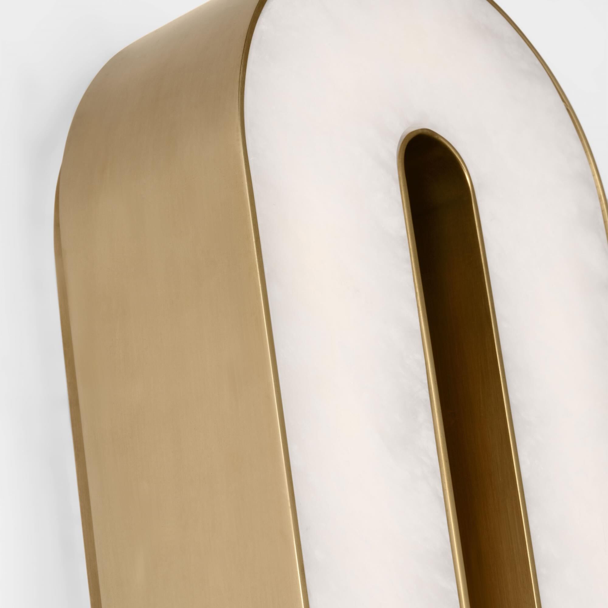 Shown in Hand Rubbed Antique Brass finish and Alabaster shade