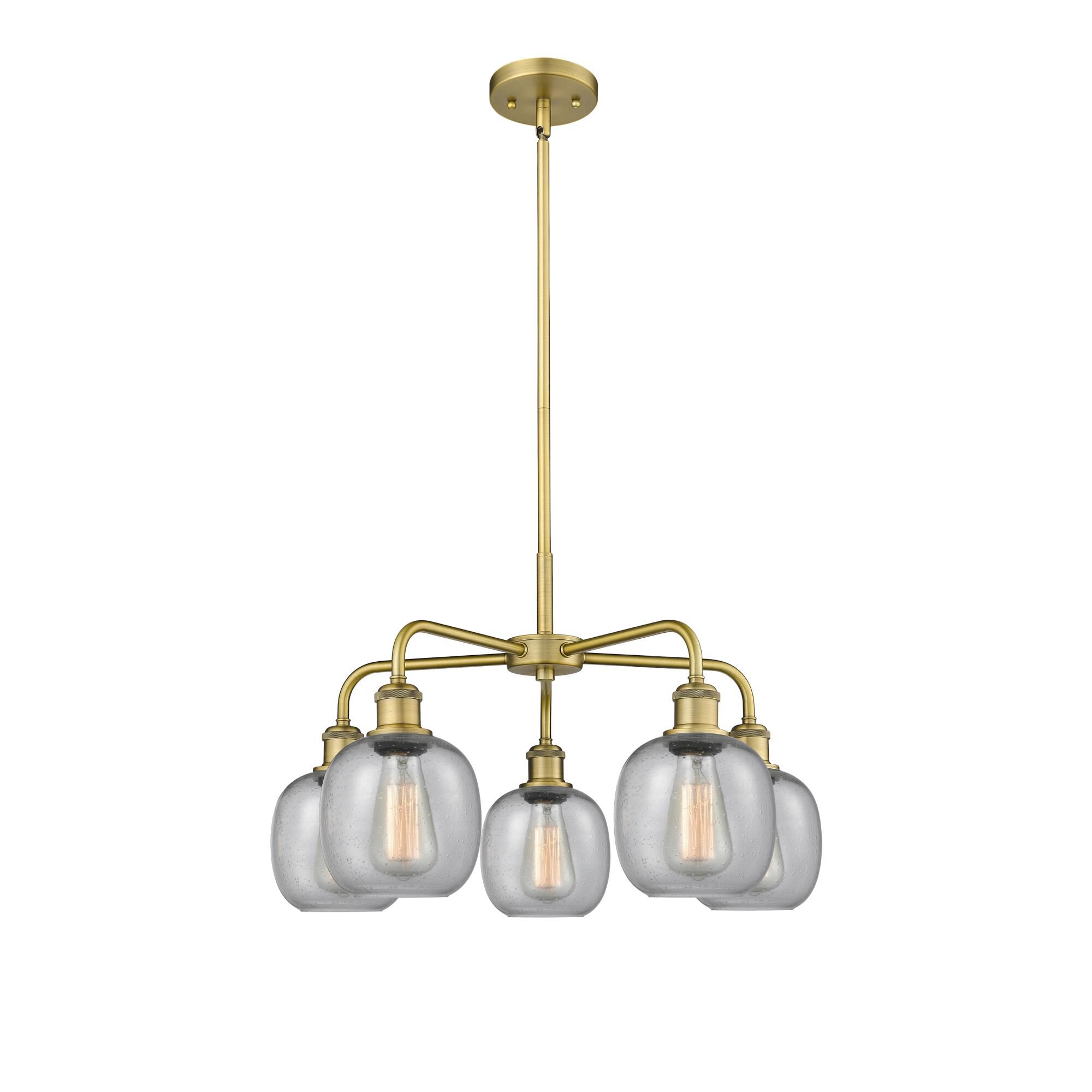 Shown in Brushed Brass finish and Seedy glass