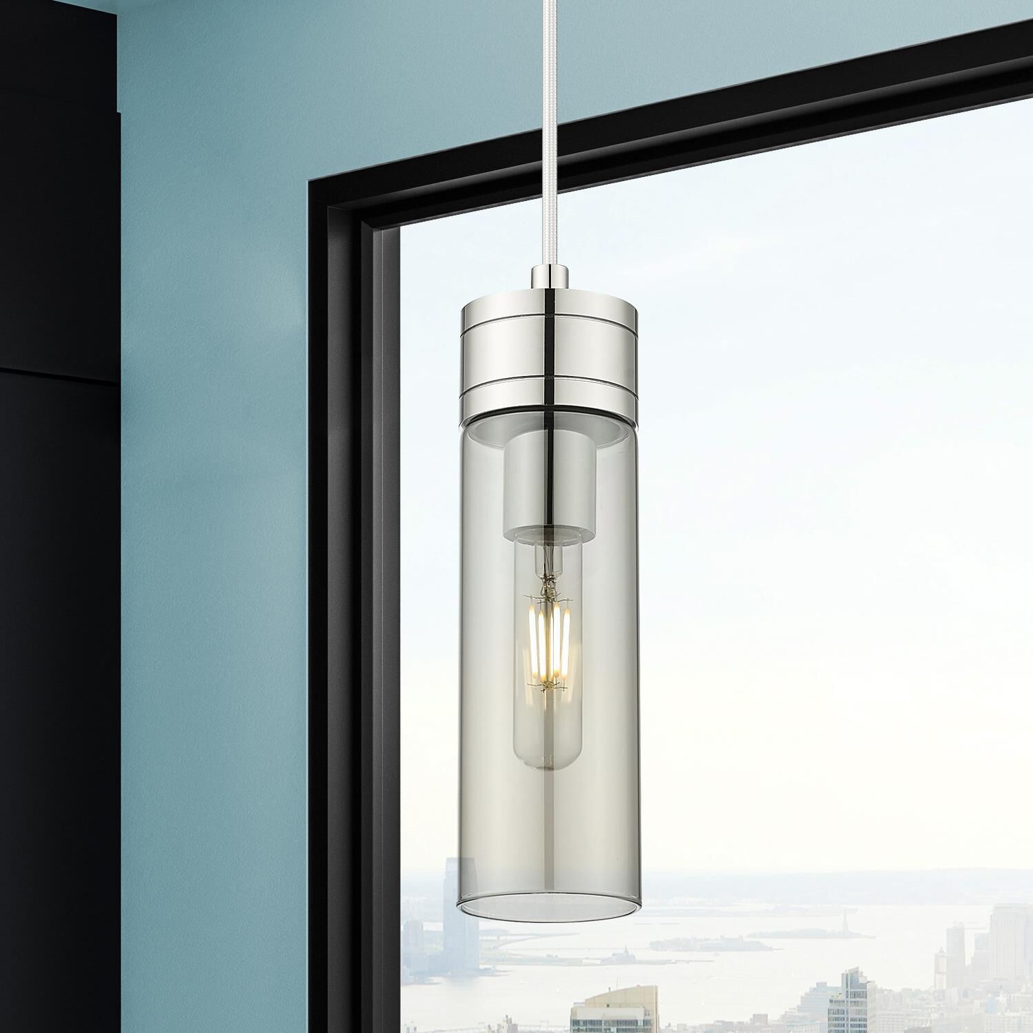 Shown in Polished Chrome finish and Light Smoke glass