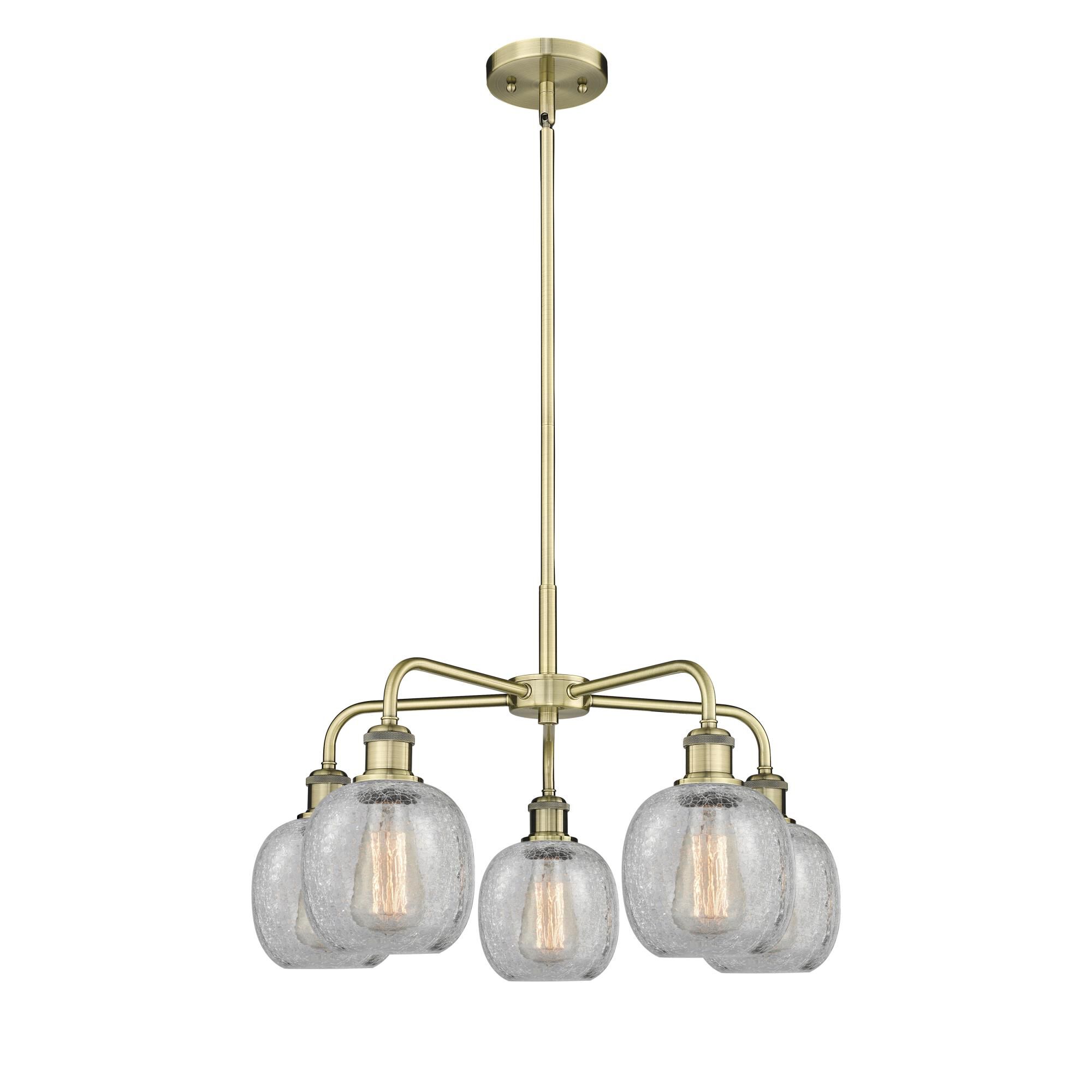 Shown in Antique Brass finish and Clear Crackle glass