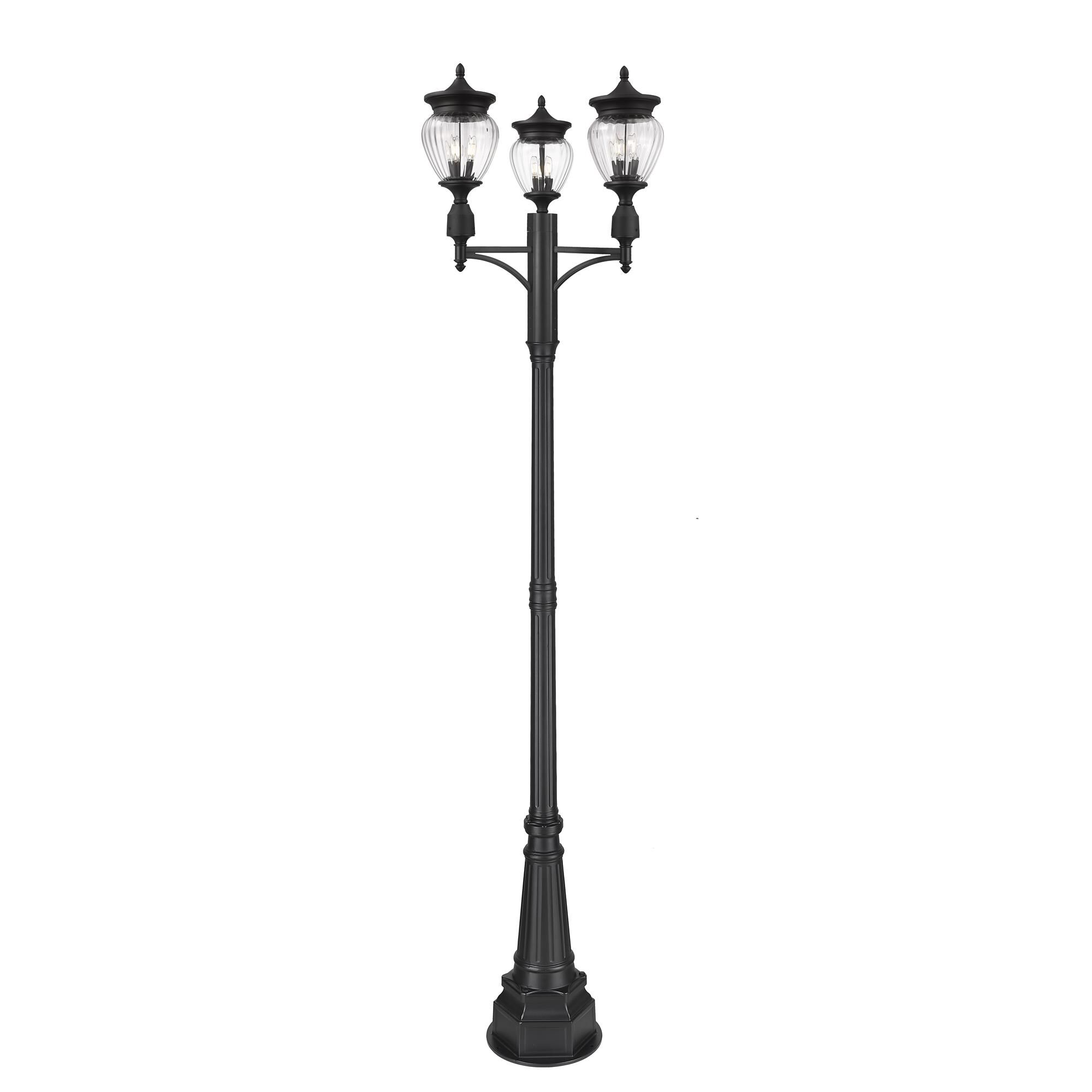 Shown in Black finish and Clear Ribbed glass and Clear Ribbed shade