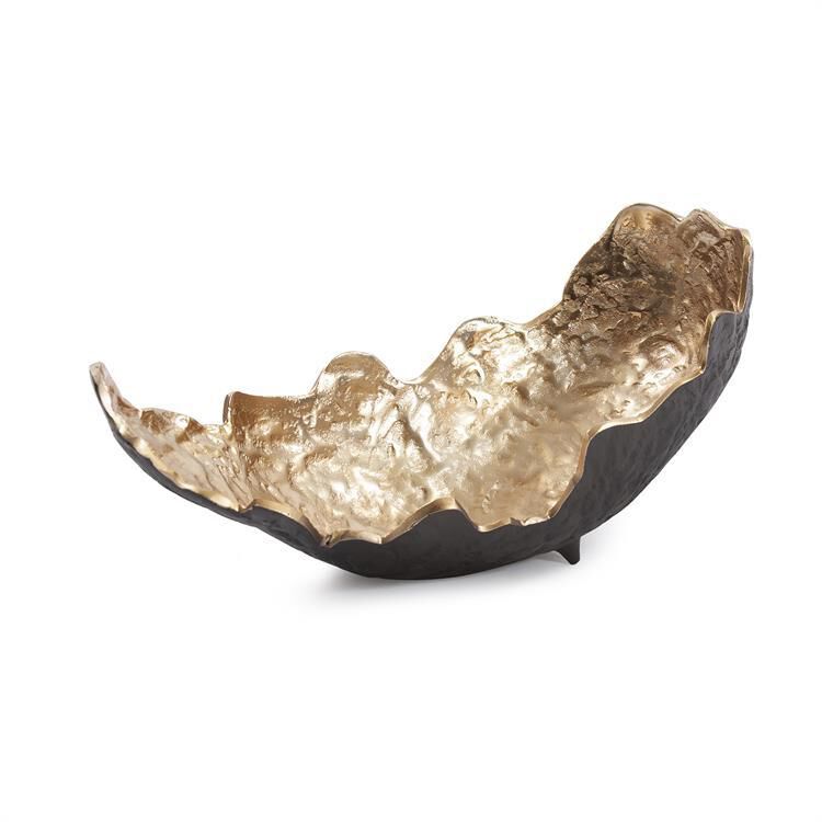 Cracked Edge Ebony Tray with Gold Interior, Large Bowl by Howard Elliott Collection