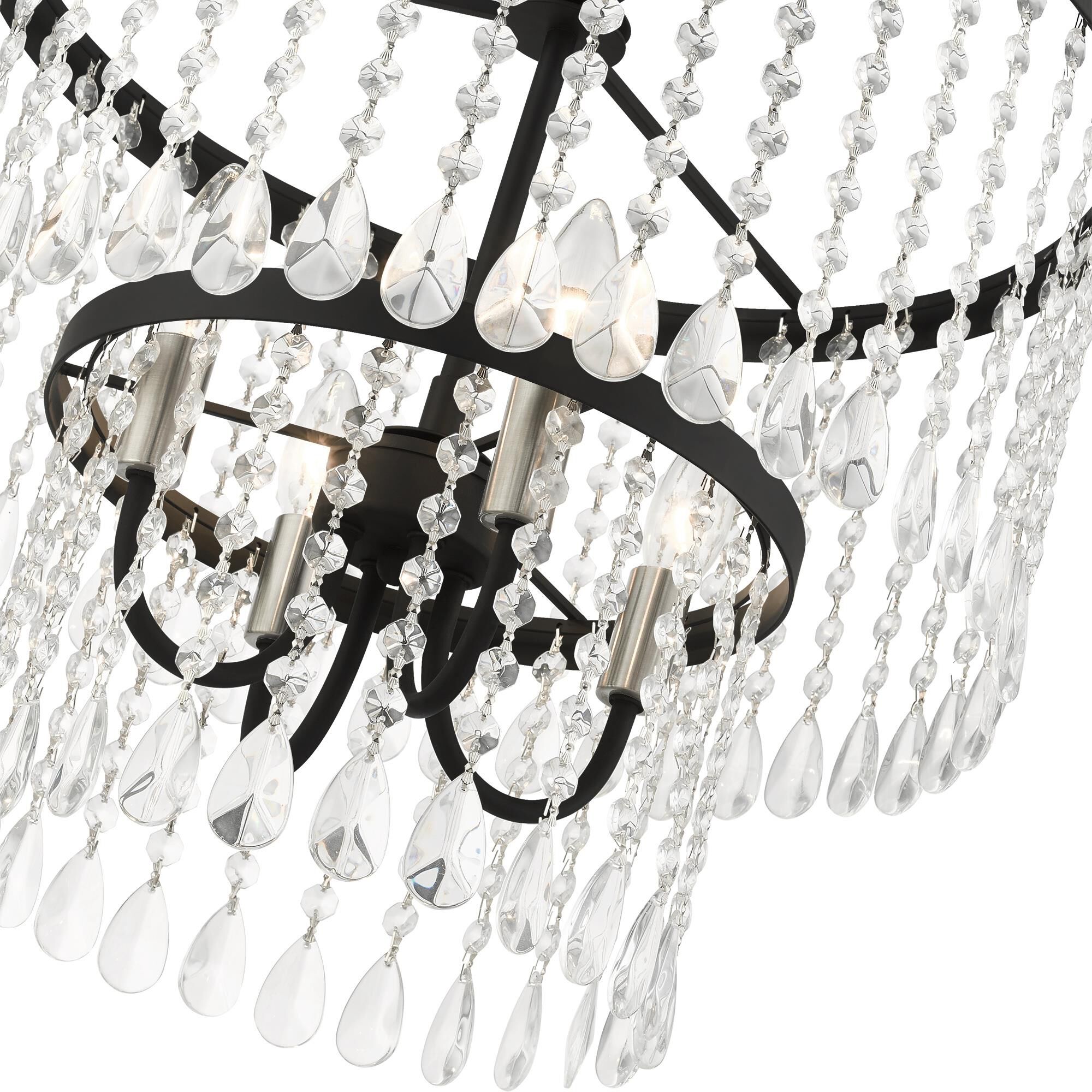 Shown in Black finish and Hand Assembled Crystal Shade glass